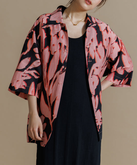 【MEN , WOMEN】LEIN コットンシルクリーフプリントシャツ の写真