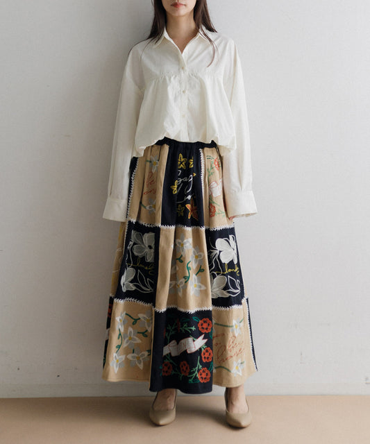 【WOMEN】LEIN / パッチワーク刺繍スカートの写真
