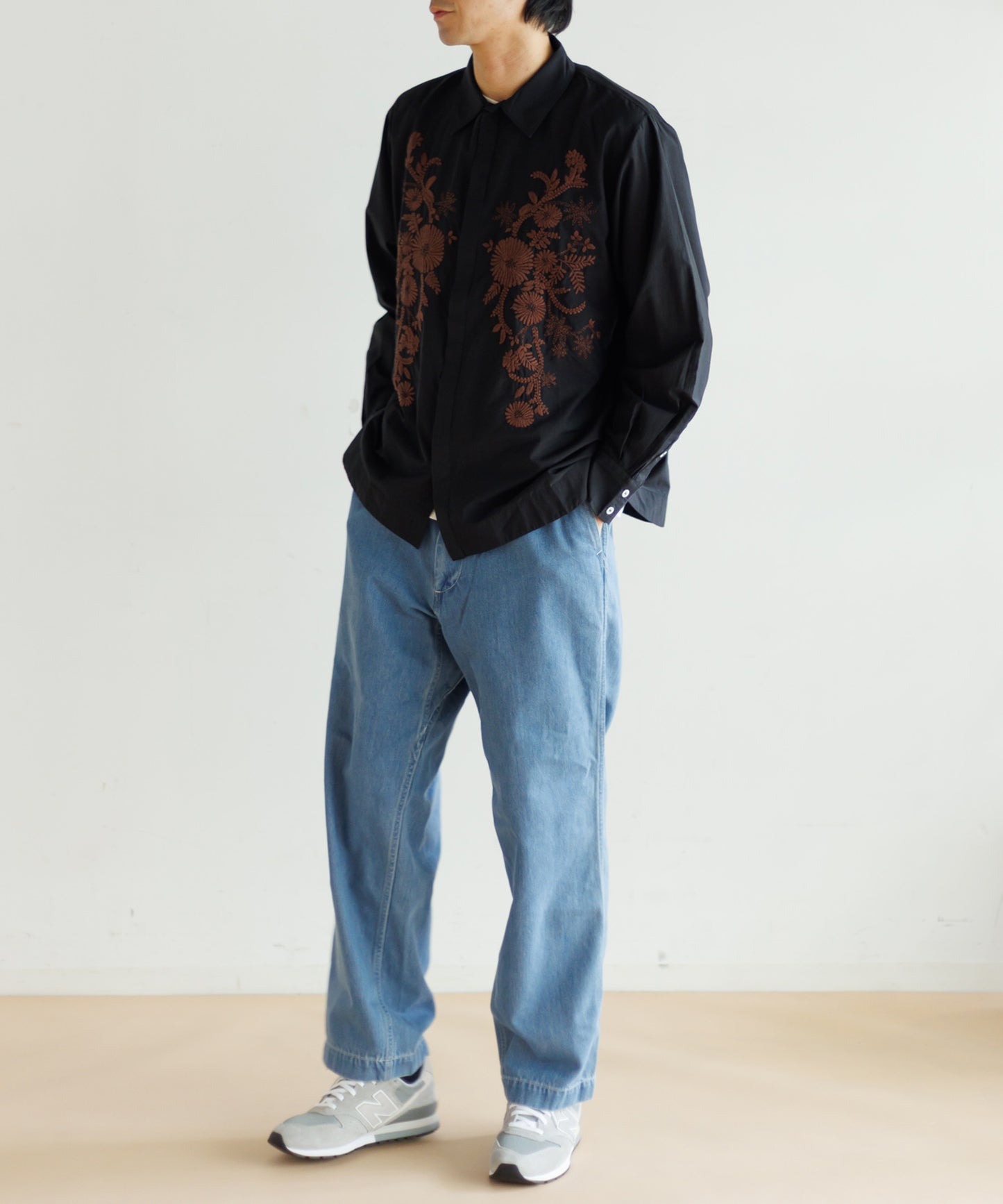 【MEN , WOMEN】LEIN / コットンシルクフラワーエンブロイダリーシャツ