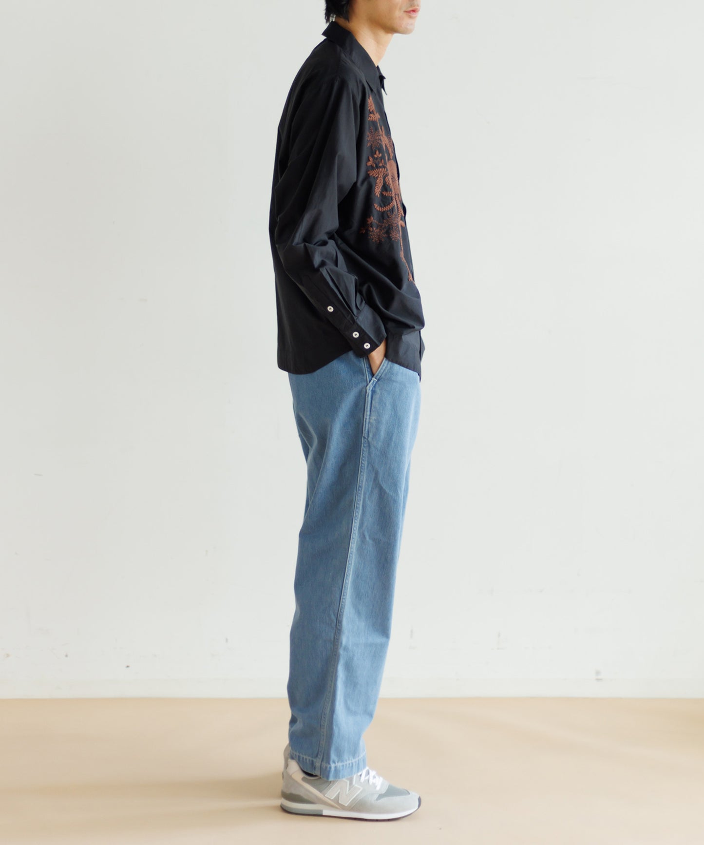 【MEN , WOMEN】LEIN / コットンシルクフラワーエンブロイダリーシャツ