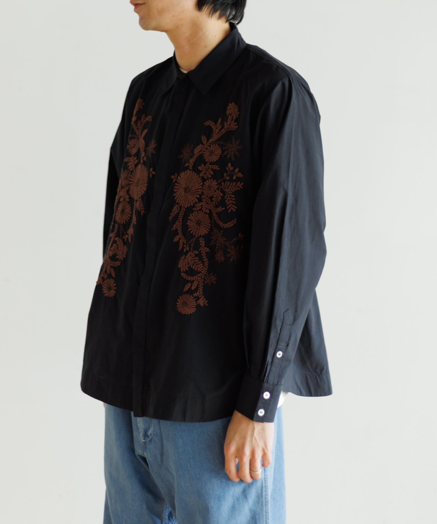 【MEN , WOMEN】LEIN / コットンシルクフラワーエンブロイダリーシャツ