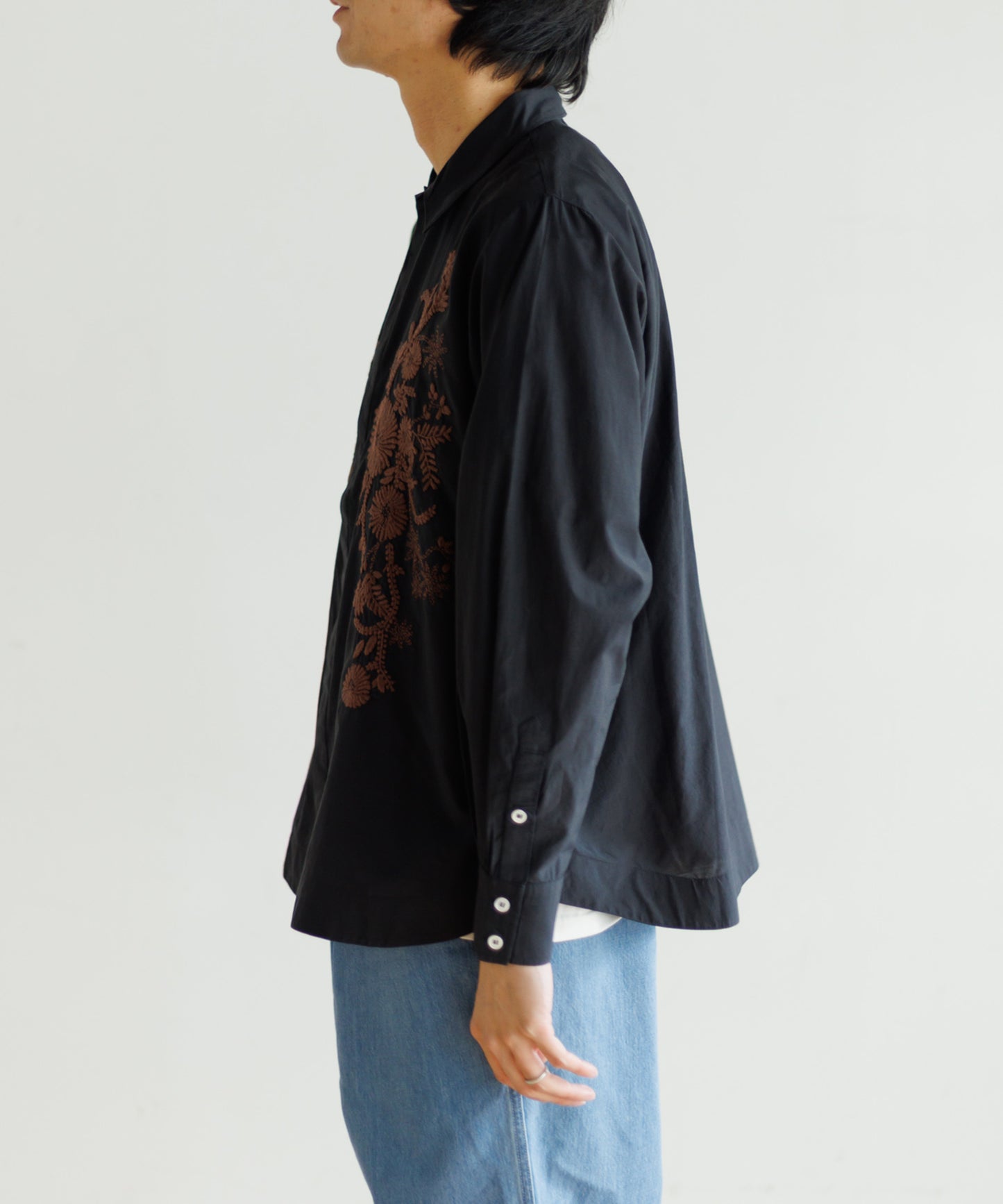【MEN , WOMEN】LEIN / コットンシルクフラワーエンブロイダリーシャツ