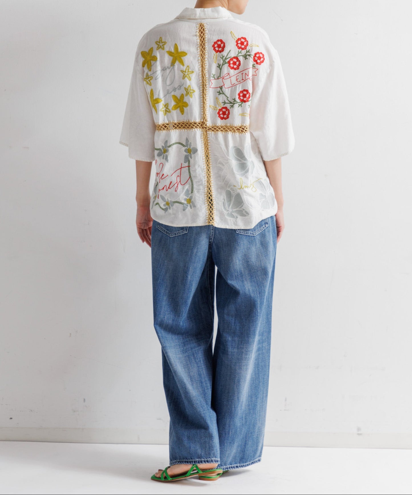 【MEN , WOMEN】LEIN / ギザコットンリネンパッチワーク刺繍シャツ