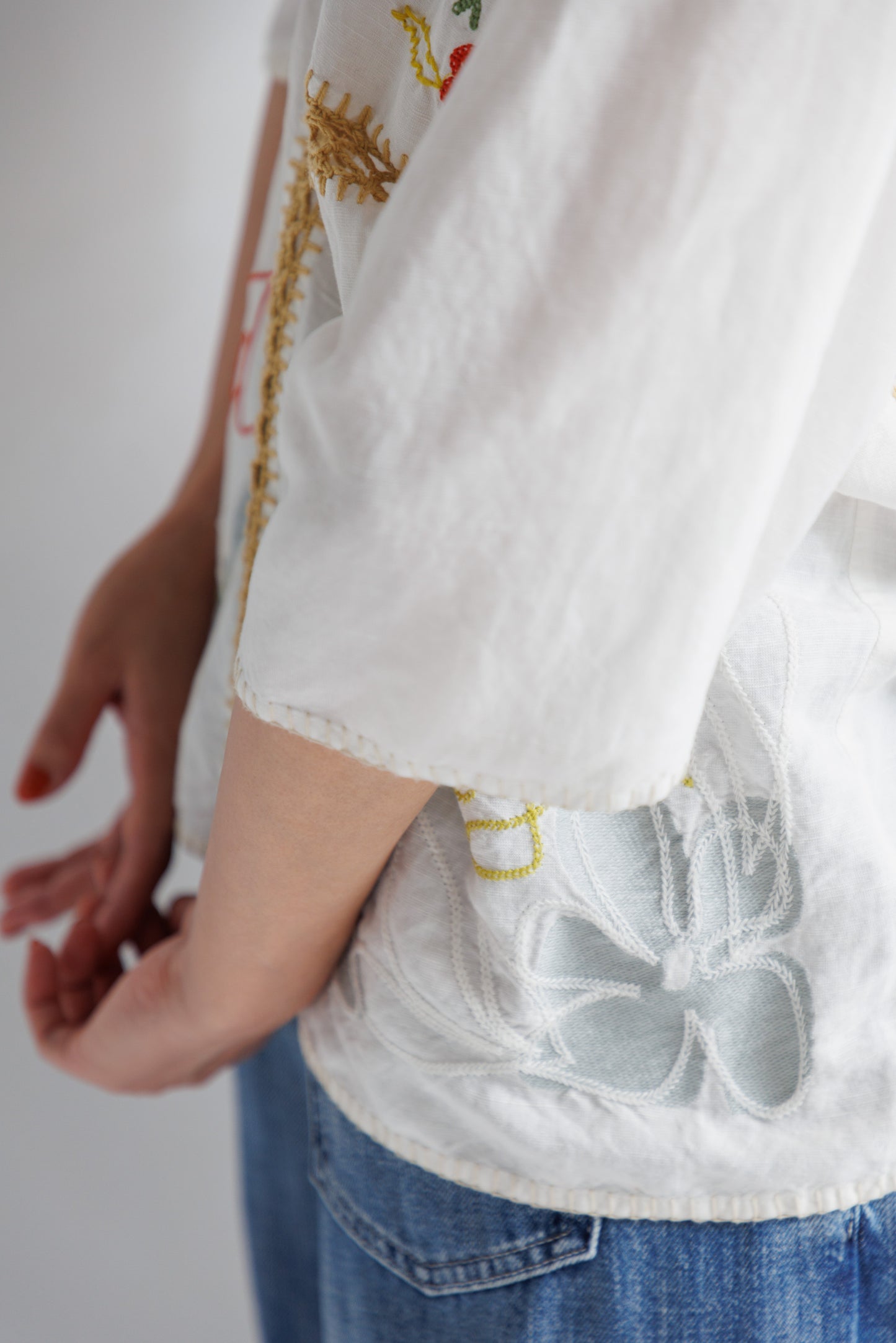 【MEN , WOMEN】LEIN / ギザコットンリネンパッチワーク刺繍シャツ