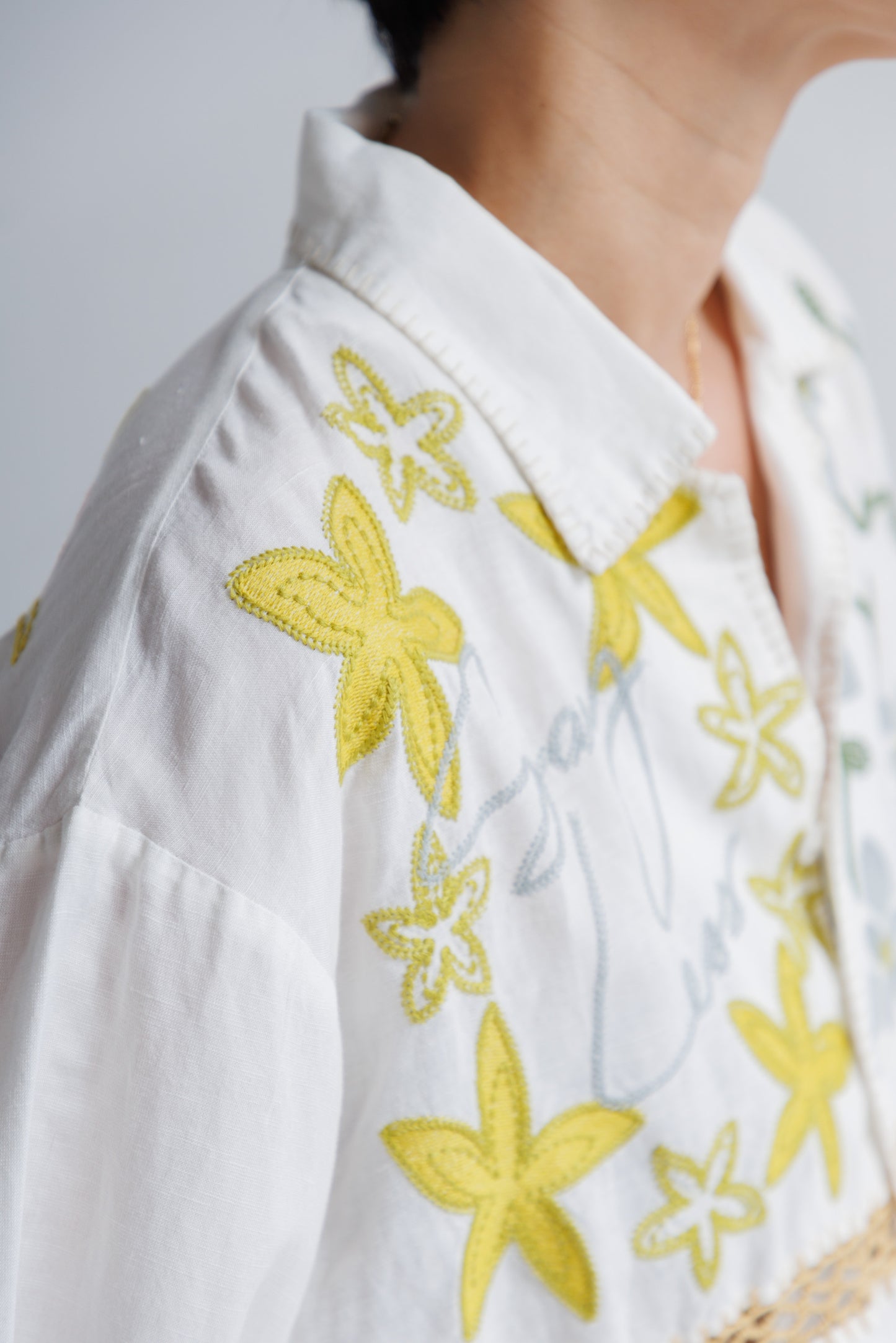 【MEN , WOMEN】LEIN / ギザコットンリネンパッチワーク刺繍シャツ