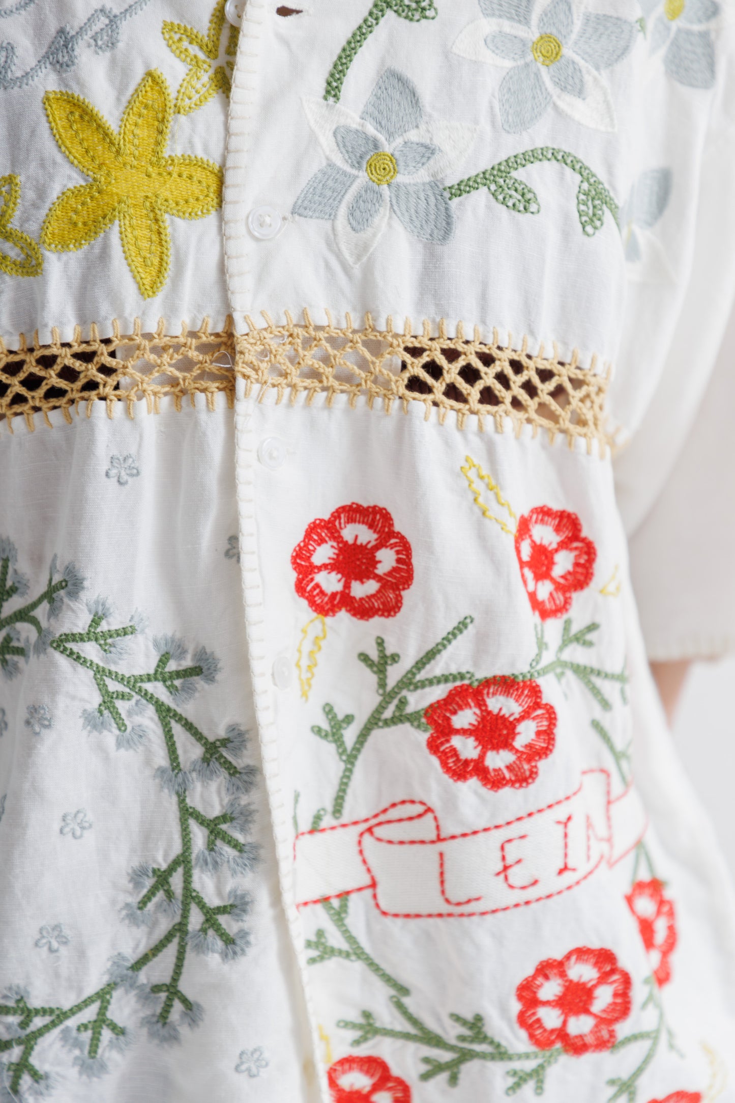 【MEN , WOMEN】LEIN / ギザコットンリネンパッチワーク刺繍シャツ