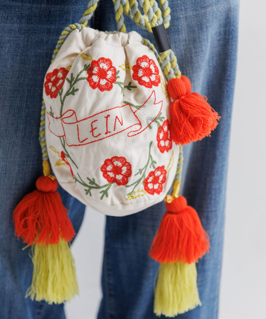 【MEN,WOMEN】LEIN コットンリネン刺繍巾着バッグの写真