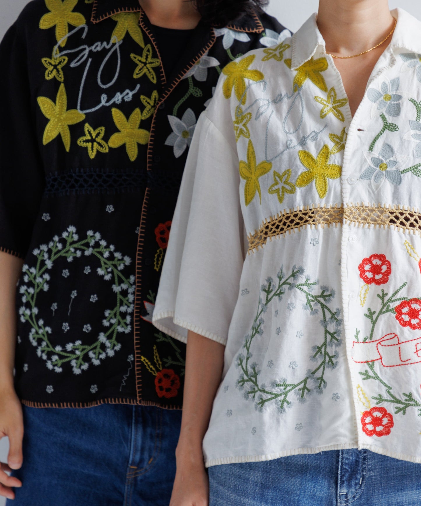 【MEN , WOMEN】LEIN / ギザコットンリネンパッチワーク刺繍シャツ