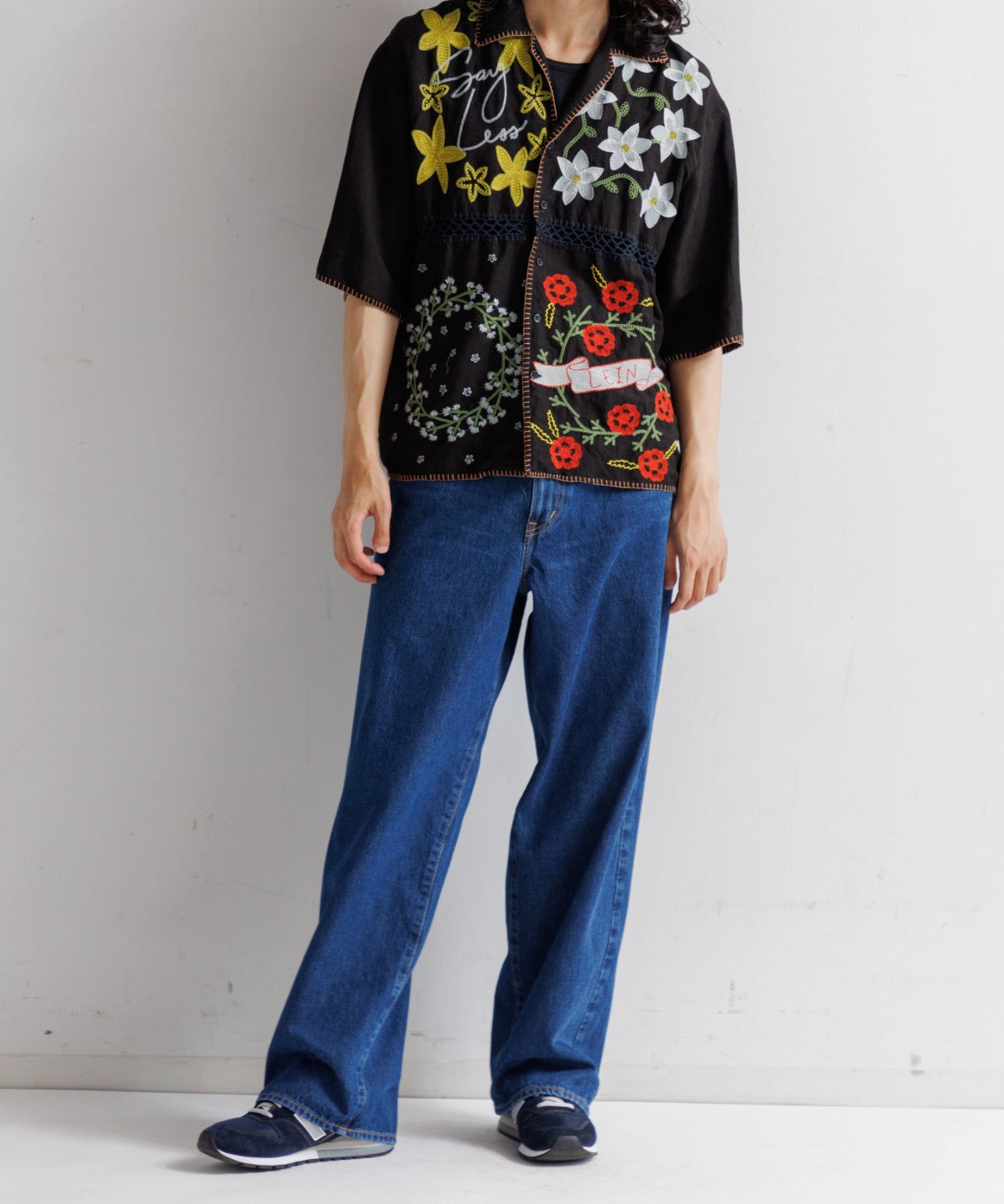 【MEN , WOMEN】LEIN / ギザコットンリネンパッチワーク刺繍シャツ