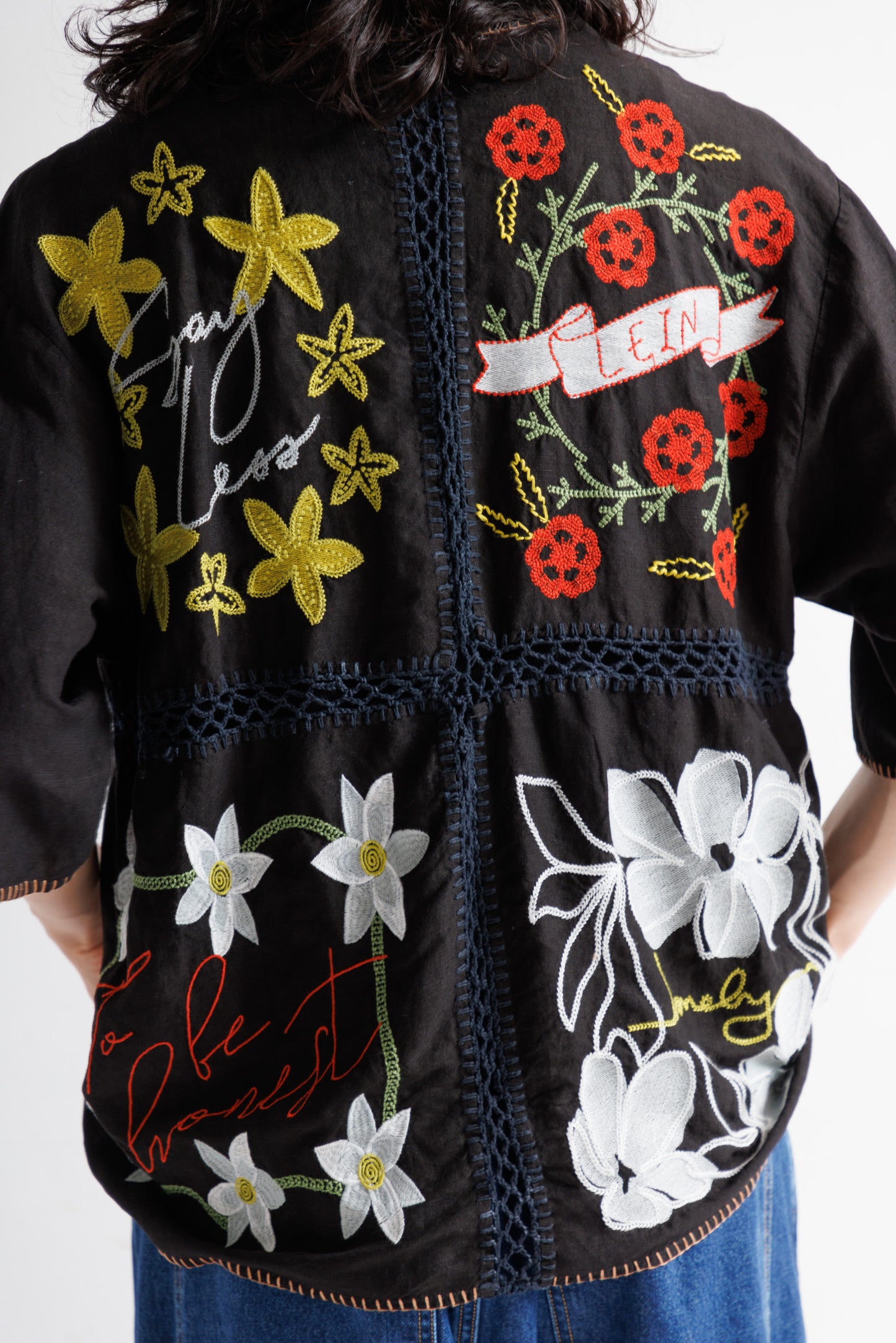 【MEN , WOMEN】LEIN / ギザコットンリネンパッチワーク刺繍シャツ