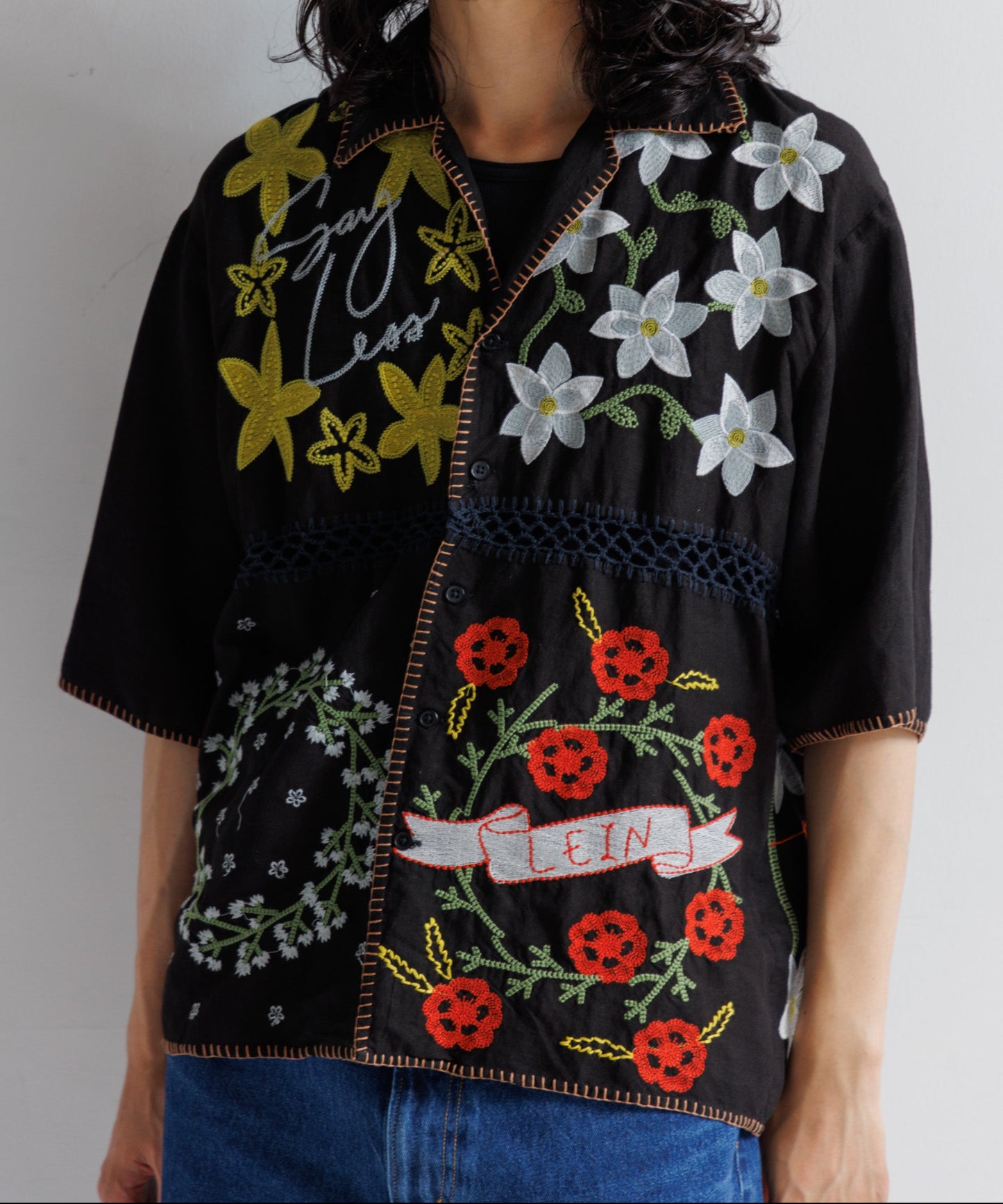 【MEN , WOMEN】LEIN / ギザコットンリネンパッチワーク刺繍シャツ