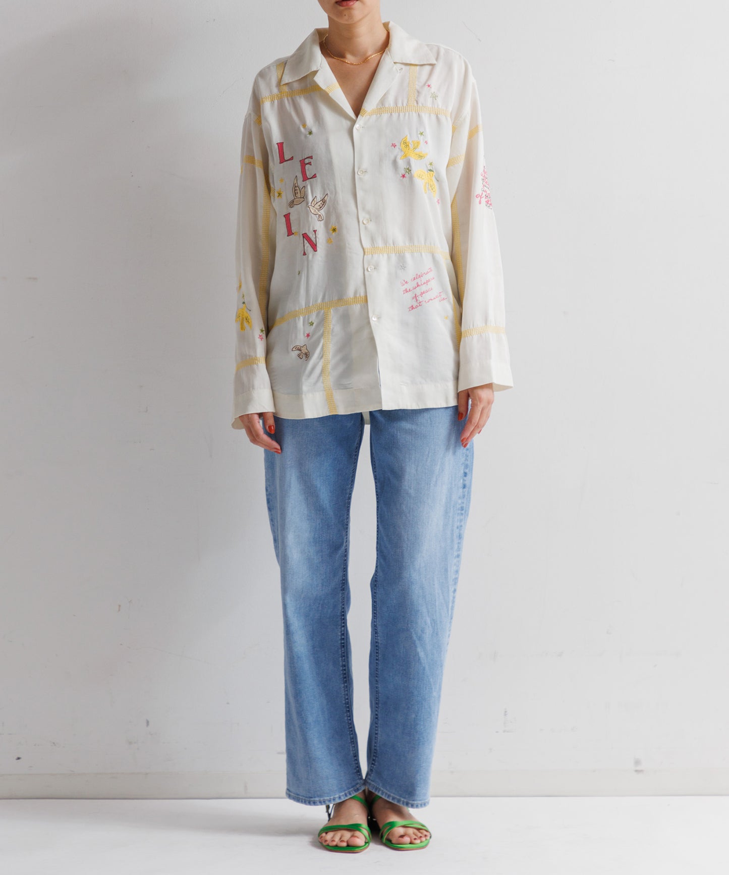 【MEN,WOMEN】LEIN お絵描きパッチワーク刺繍シャツ