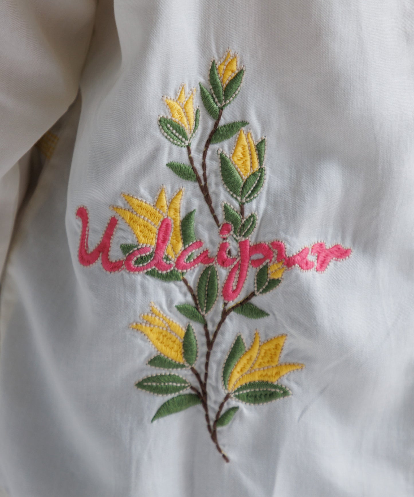 【MEN,WOMEN】LEIN お絵描きパッチワーク刺繍シャツ