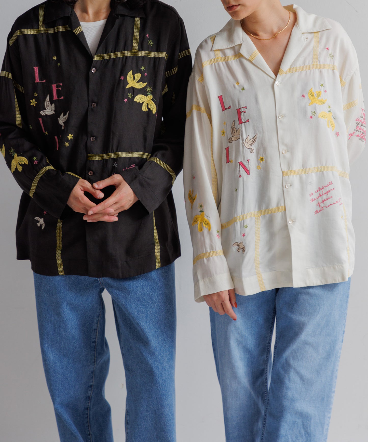 【MEN,WOMEN】LEIN お絵描きパッチワーク刺繍シャツ