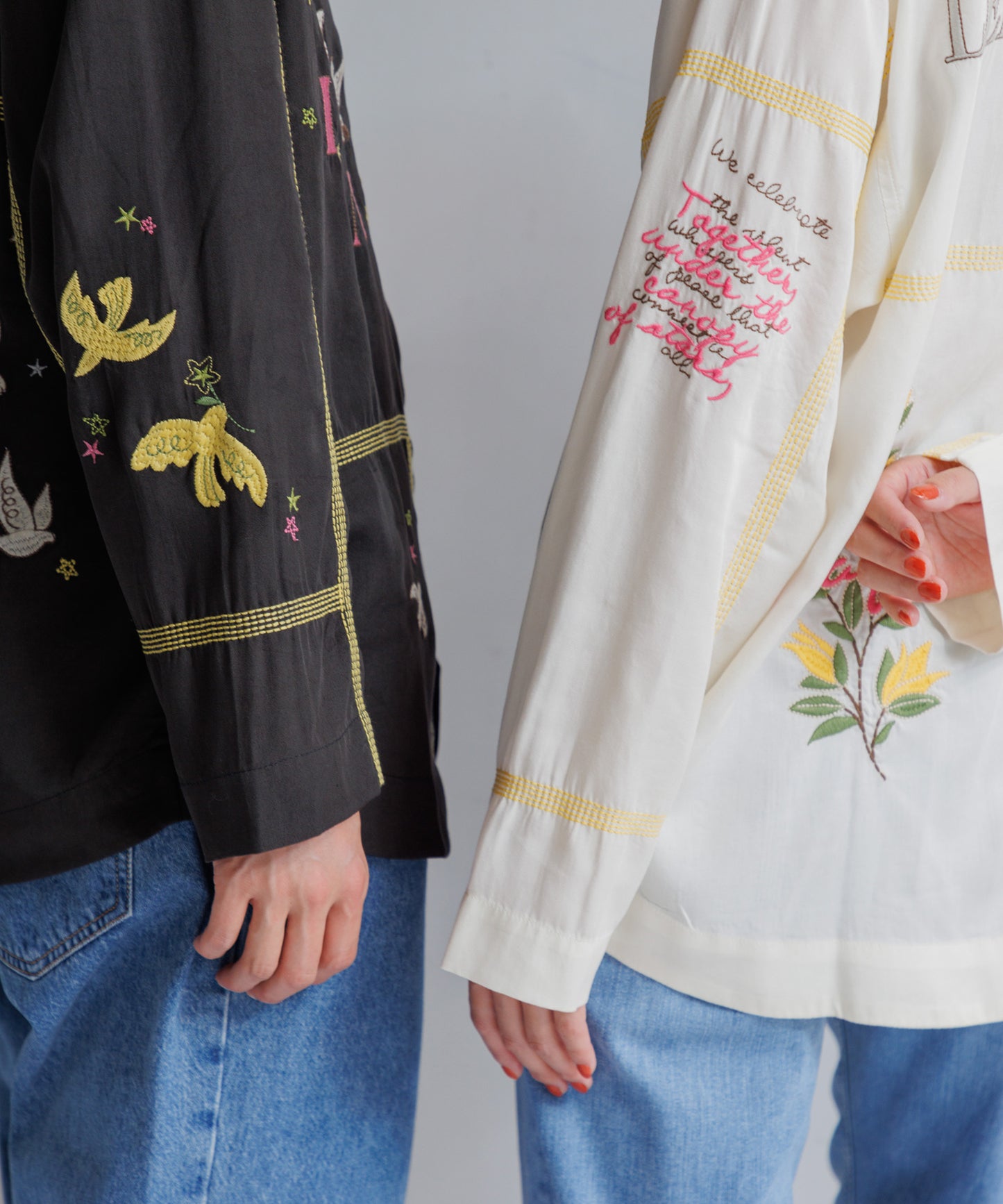 【MEN,WOMEN】LEIN お絵描きパッチワーク刺繍シャツ