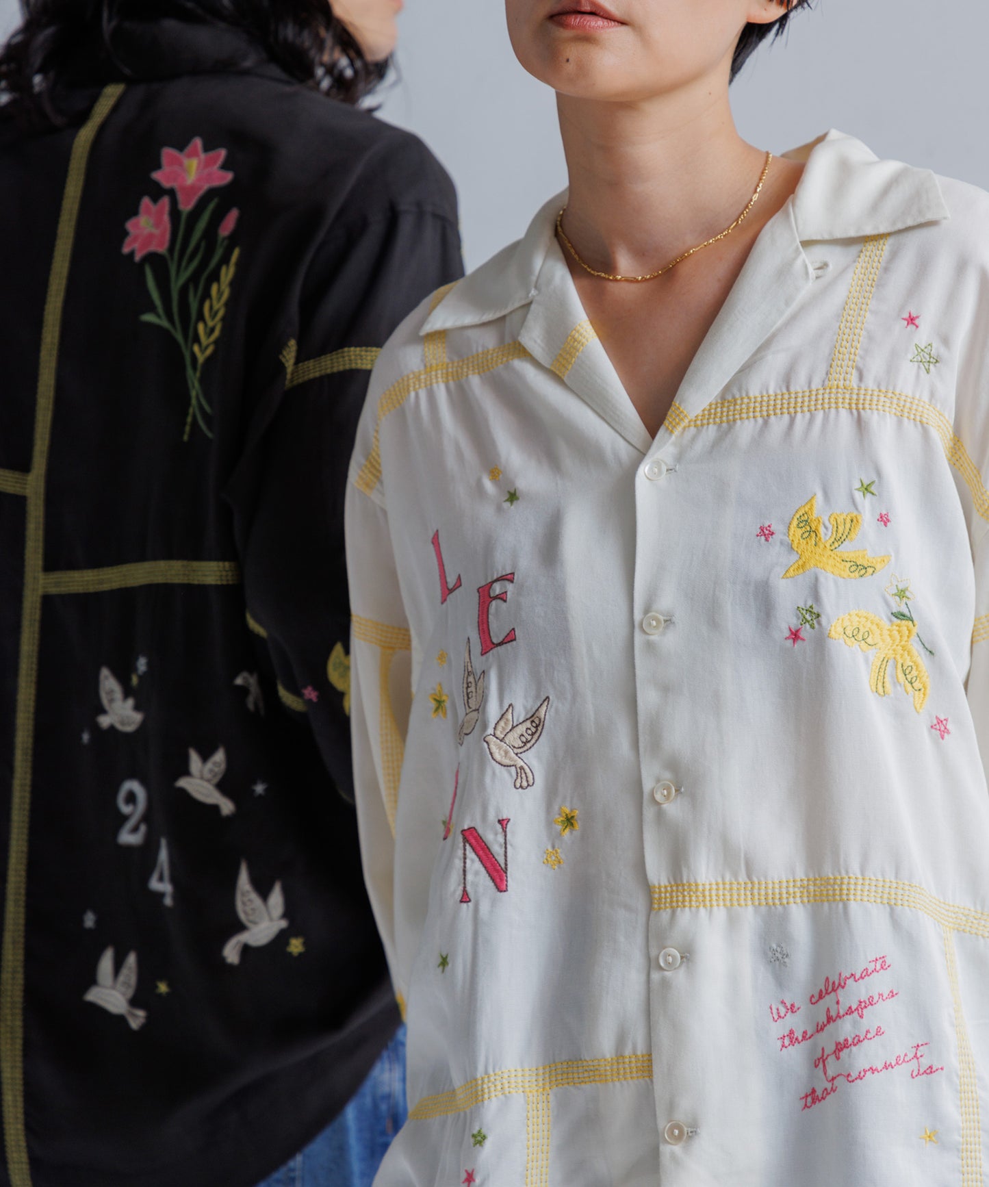 【MEN,WOMEN】LEIN お絵描きパッチワーク刺繍シャツ