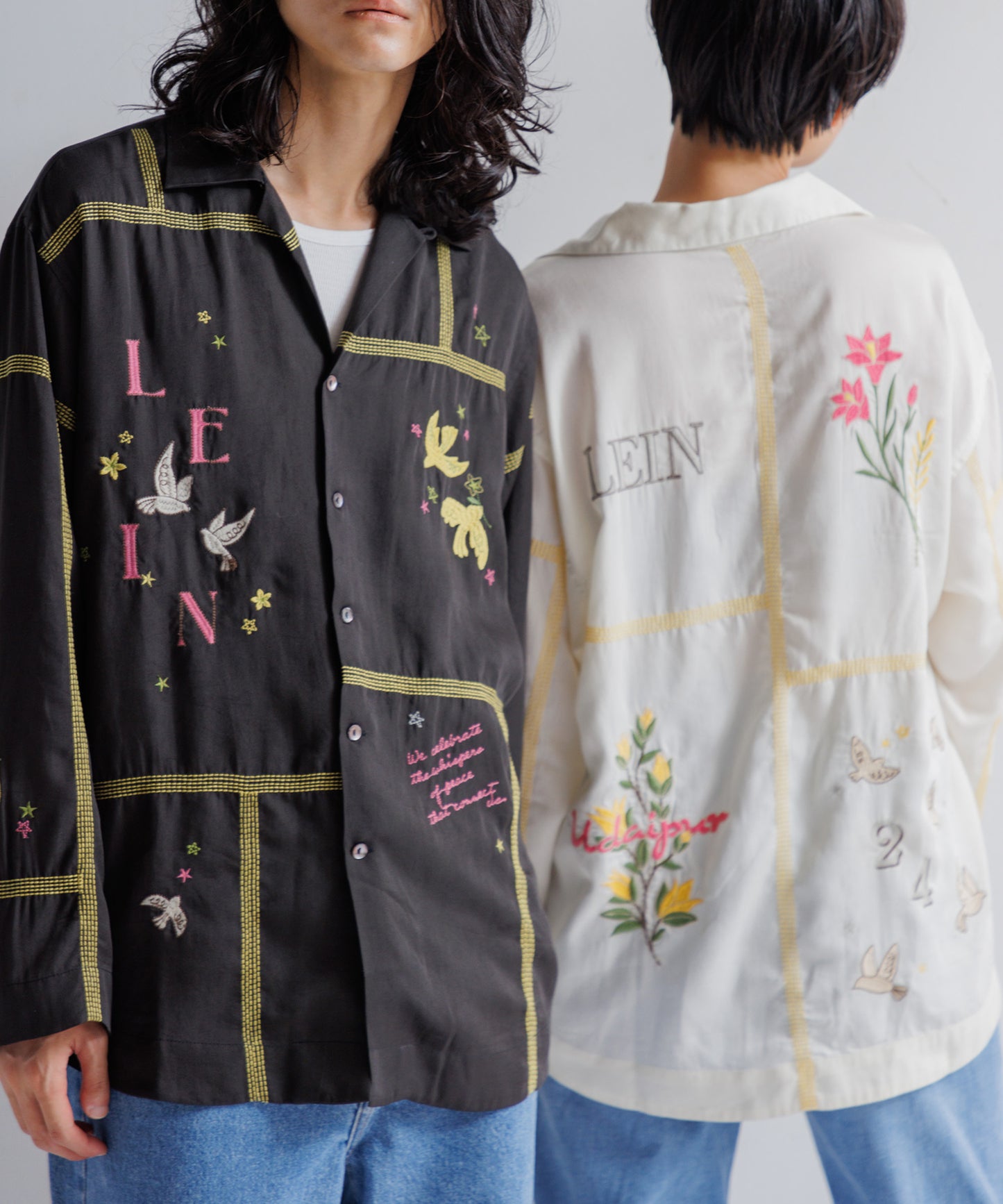 【MEN,WOMEN】LEIN お絵描きパッチワーク刺繍シャツ