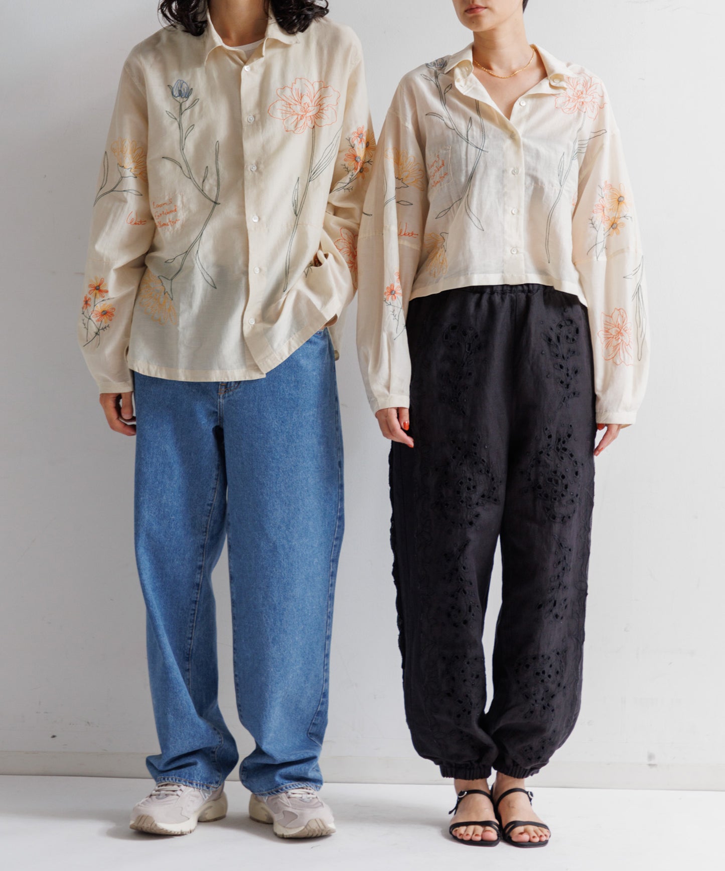 【WOMEN】LEIN コットンシルクボタニカル刺繍シャツ