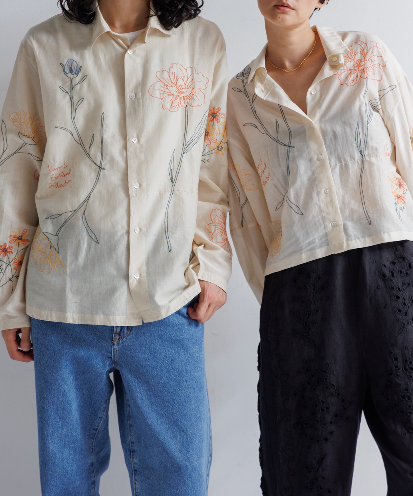 【WOMEN】LEIN コットンシルクボタニカル刺繍シャツ