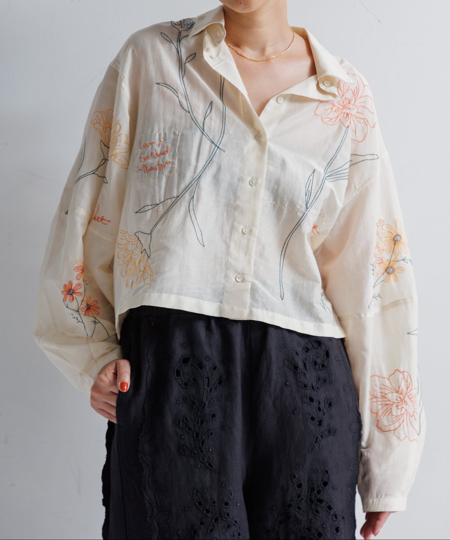 【MEN , WOMEN】LEIN / コットンシルクボタニカル刺繍シャツ