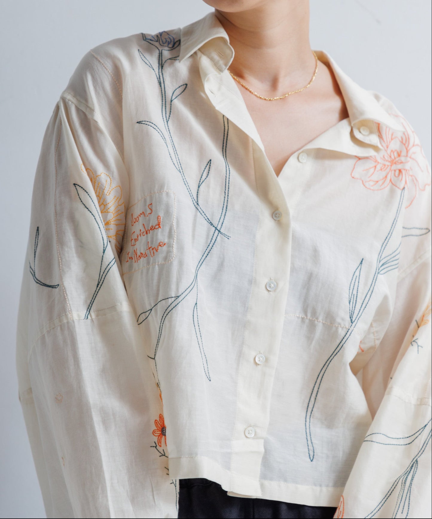 【MEN , WOMEN】LEIN / コットンシルクボタニカル刺繍シャツ