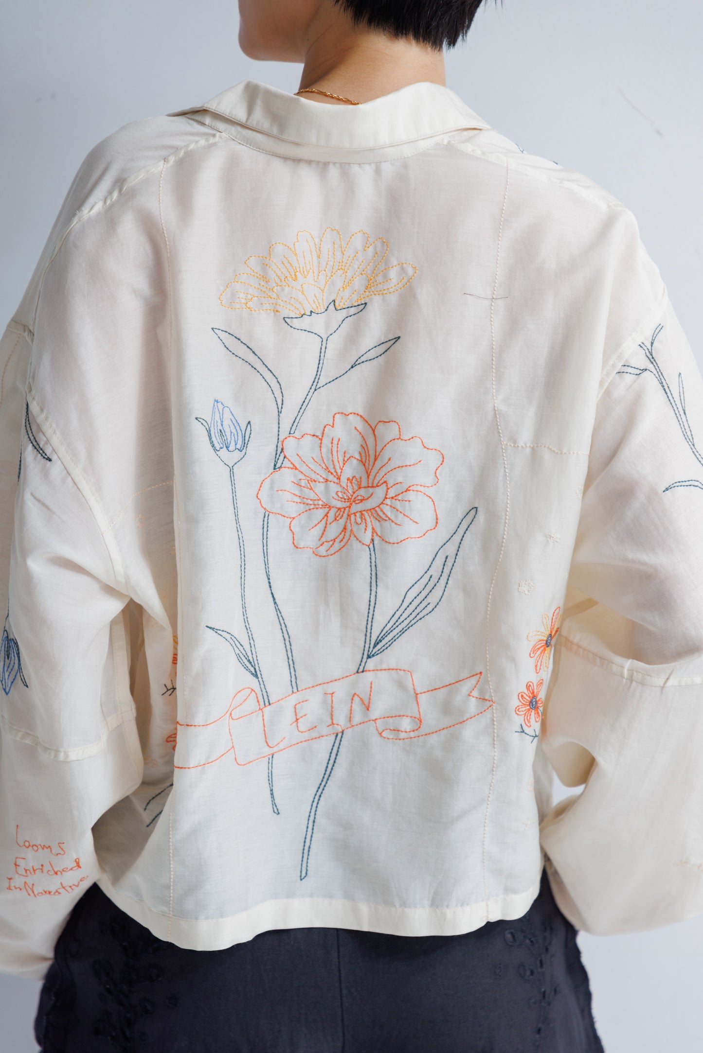 【MEN , WOMEN】LEIN / コットンシルクボタニカル刺繍シャツ