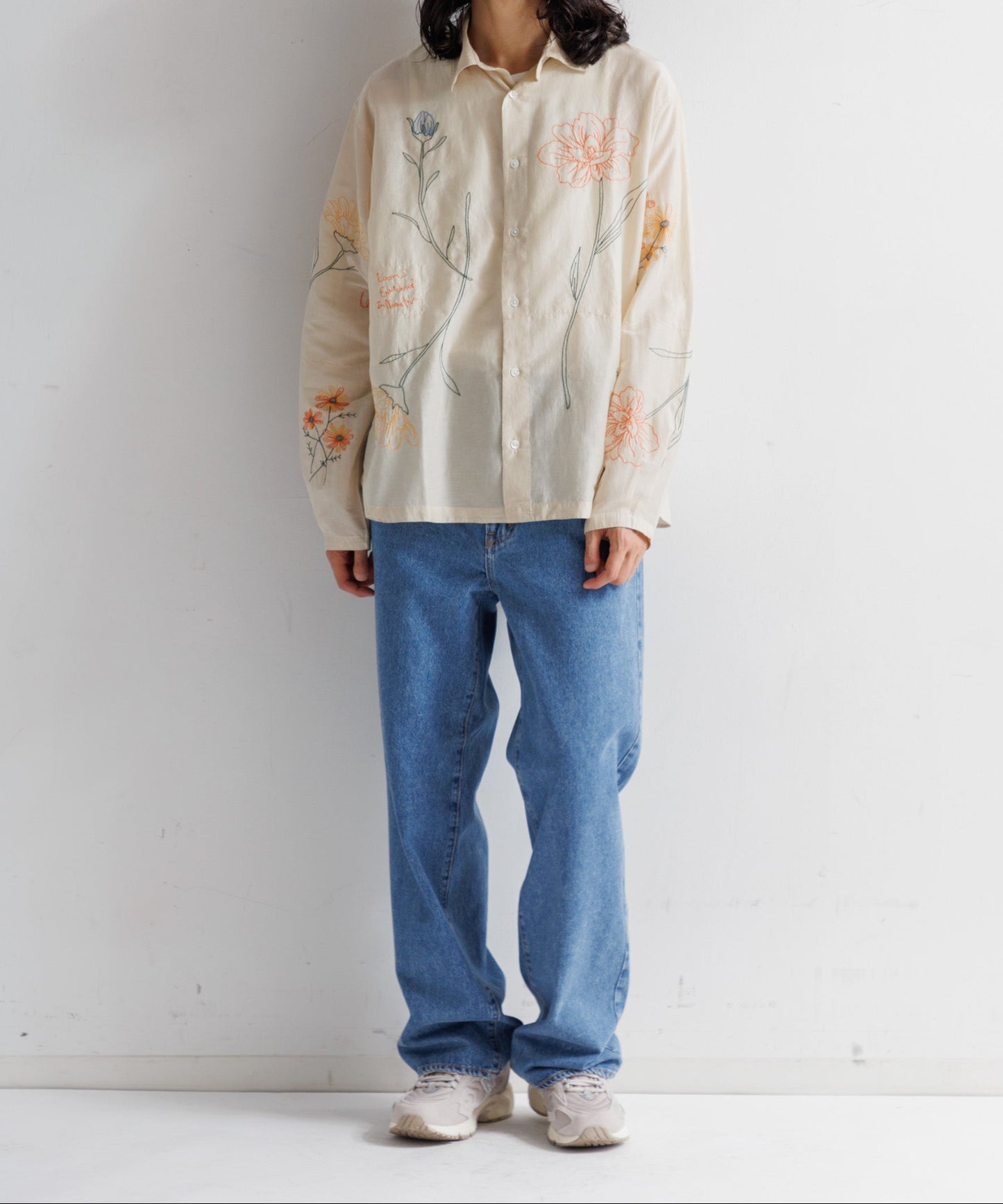 【MEN , WOMEN】LEIN / コットンシルクボタニカル刺繍シャツ