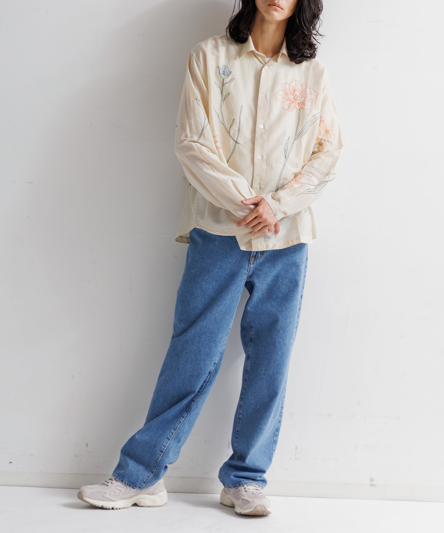 【MEN】LEIN / コットンシルクボタニカル刺繍シャツ