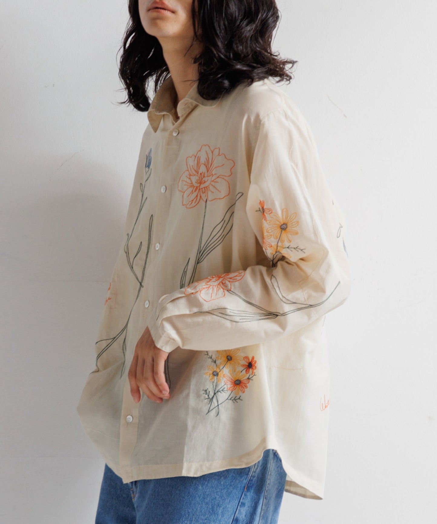 【MEN】LEIN / コットンシルクボタニカル刺繍シャツ