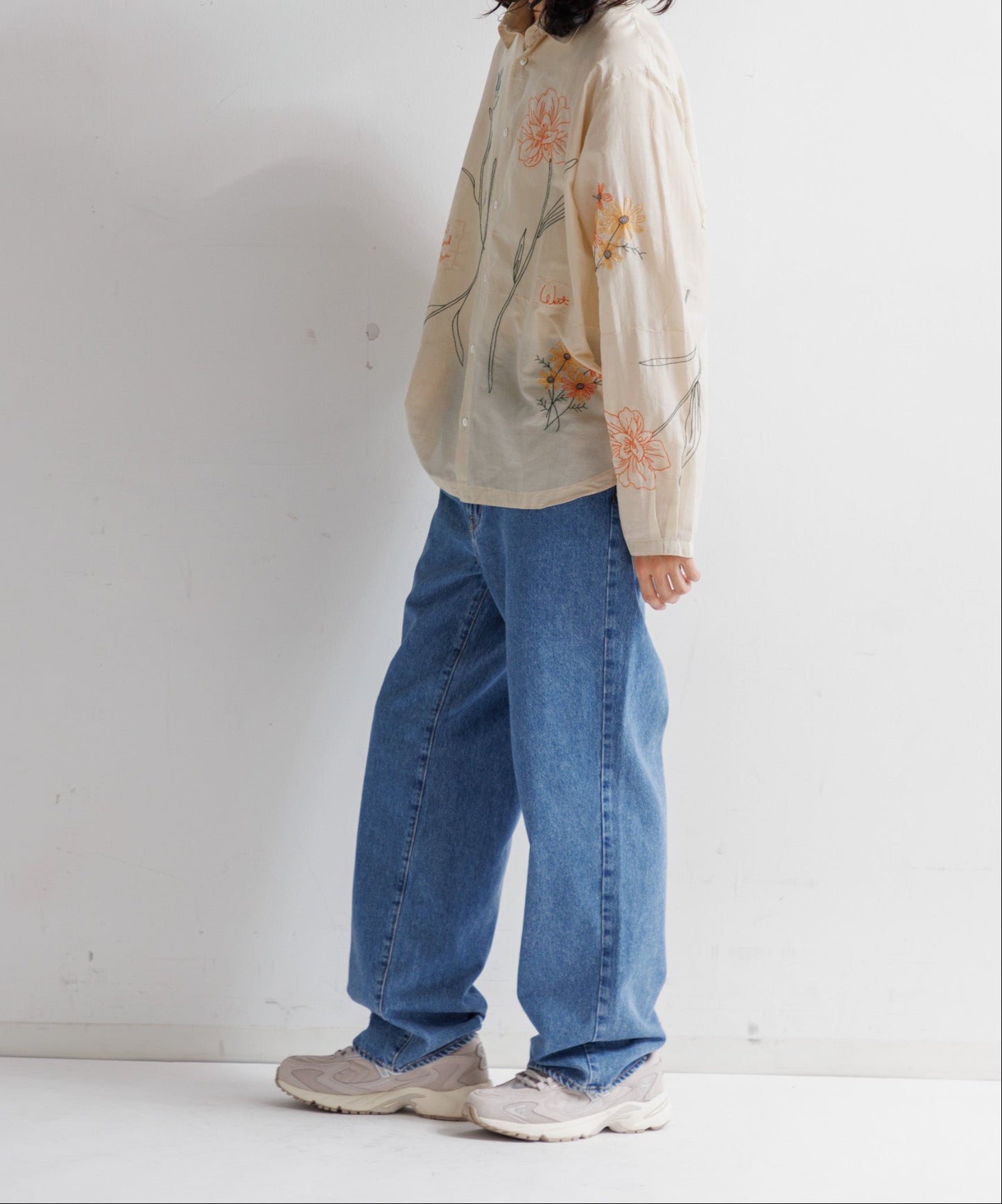 【MEN , WOMEN】LEIN / コットンシルクボタニカル刺繍シャツ