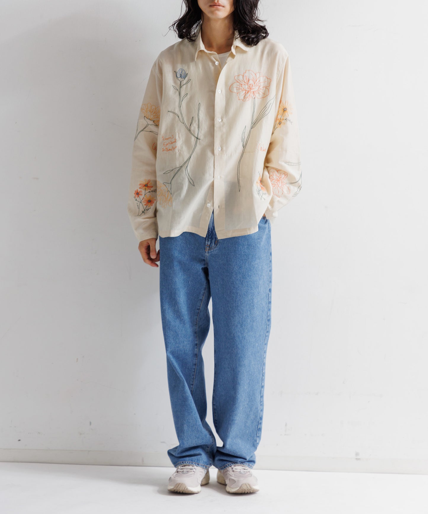 【MEN】LEIN / コットンシルクボタニカル刺繍シャツ