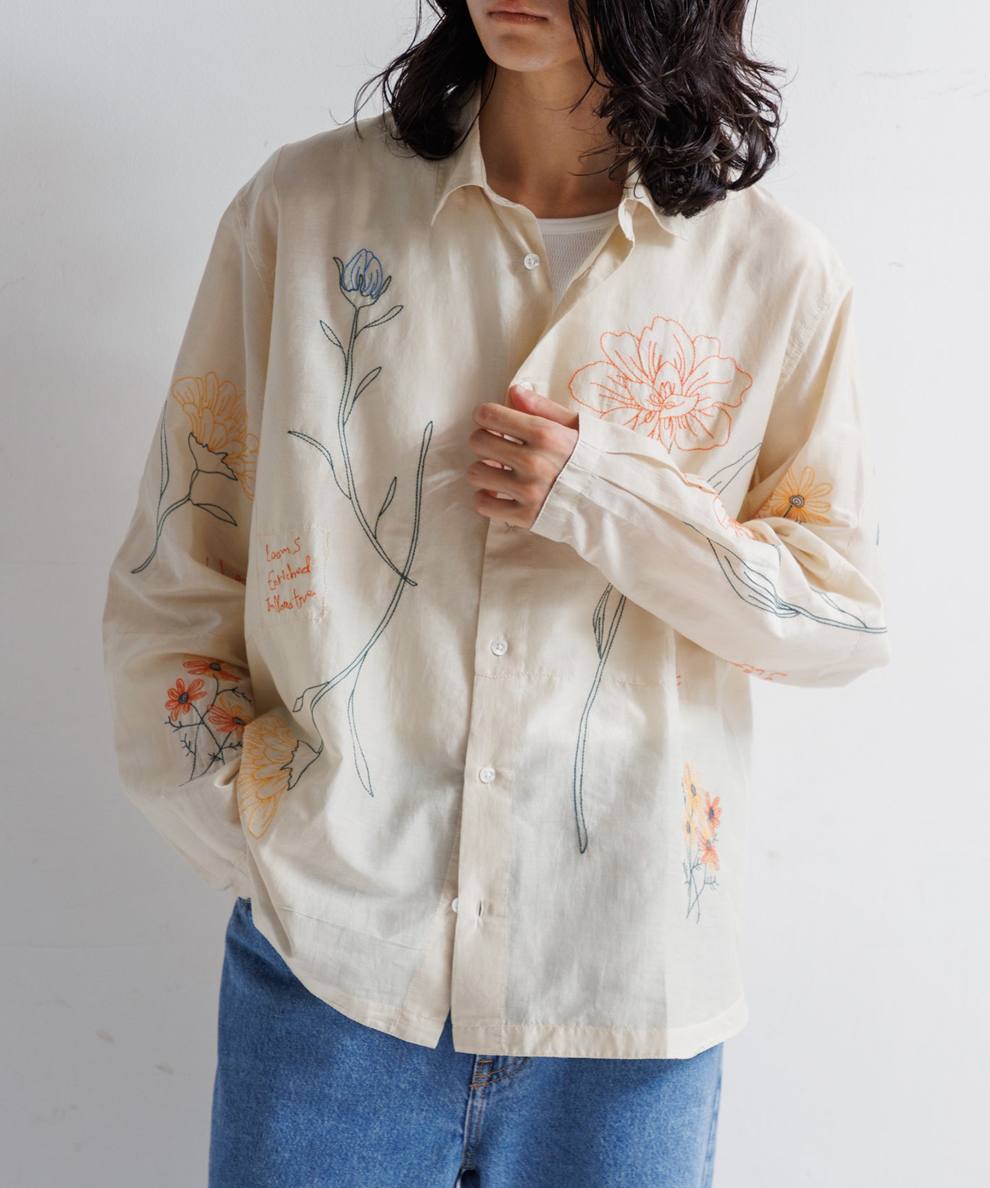 【MEN】LEIN / コットンシルクボタニカル刺繍シャツ