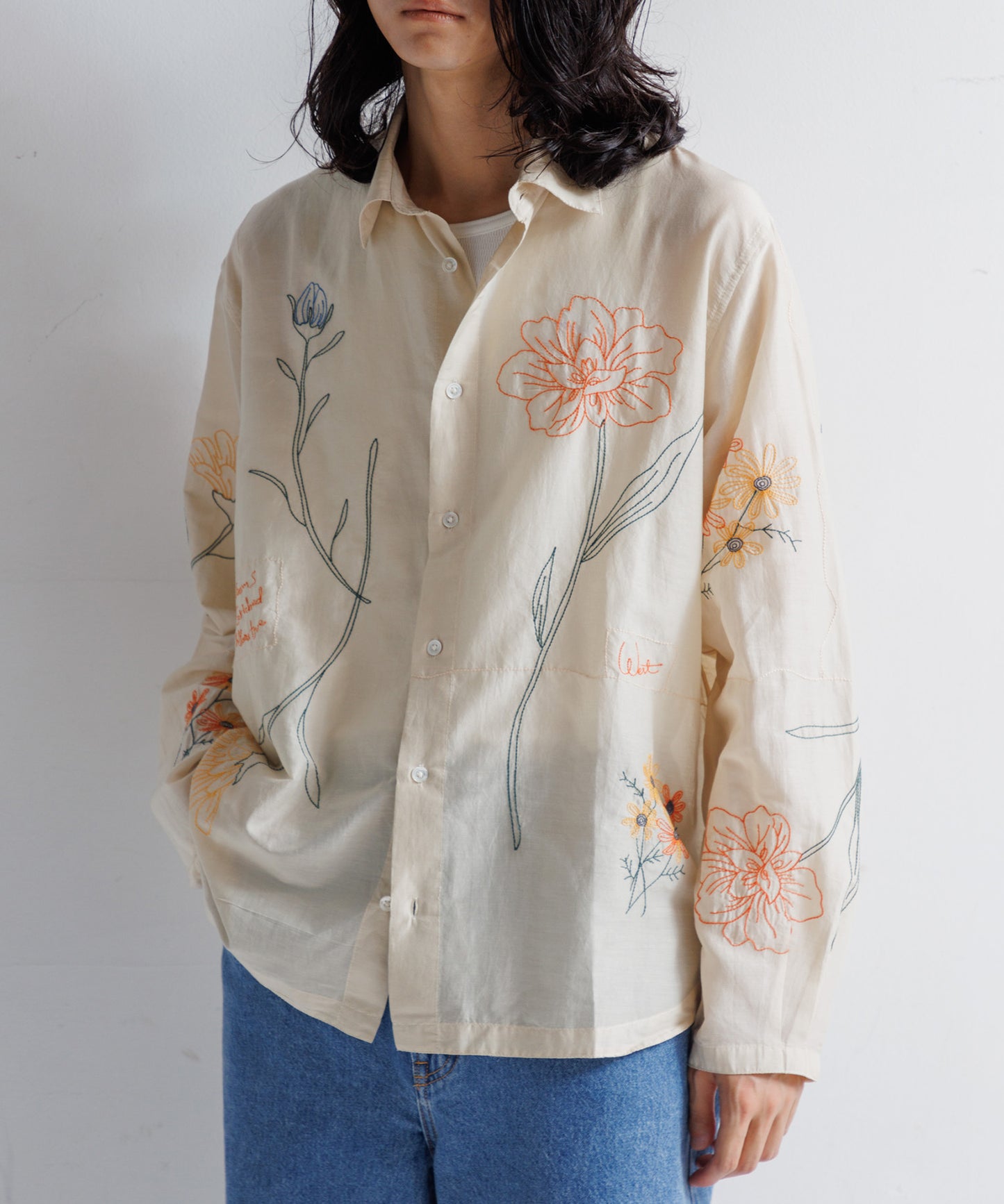 【MEN】LEIN / コットンシルクボタニカル刺繍シャツ