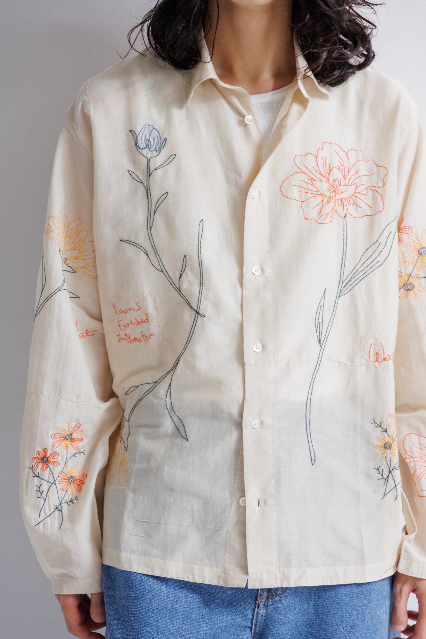 【MEN , WOMEN】LEIN / コットンシルクボタニカル刺繍シャツ