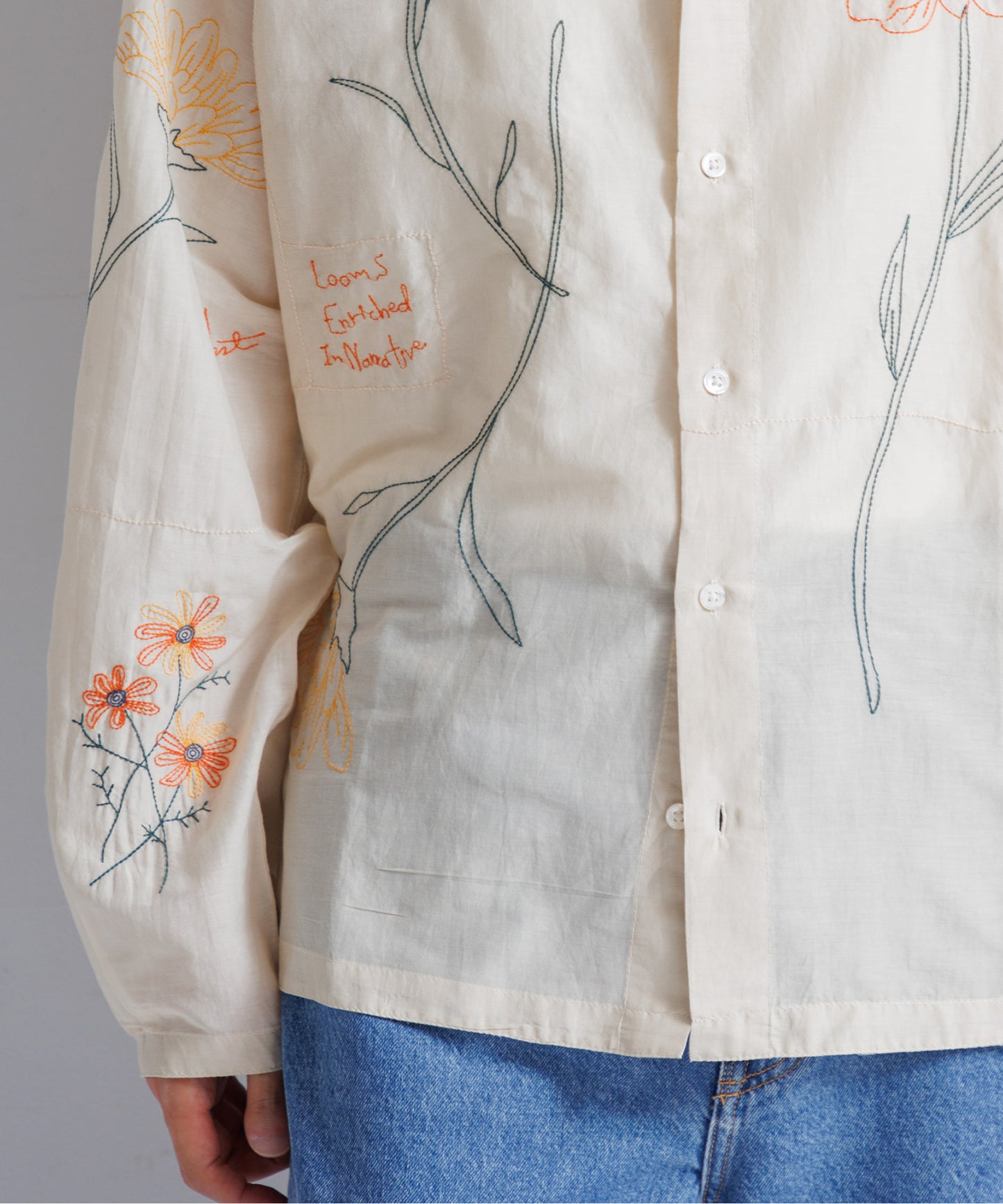 【MEN】LEIN / コットンシルクボタニカル刺繍シャツ