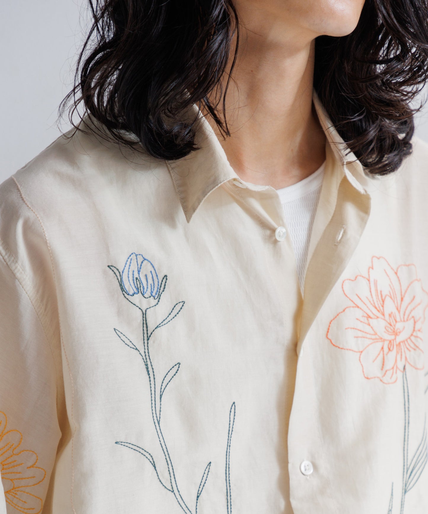 【MEN】LEIN / コットンシルクボタニカル刺繍シャツ