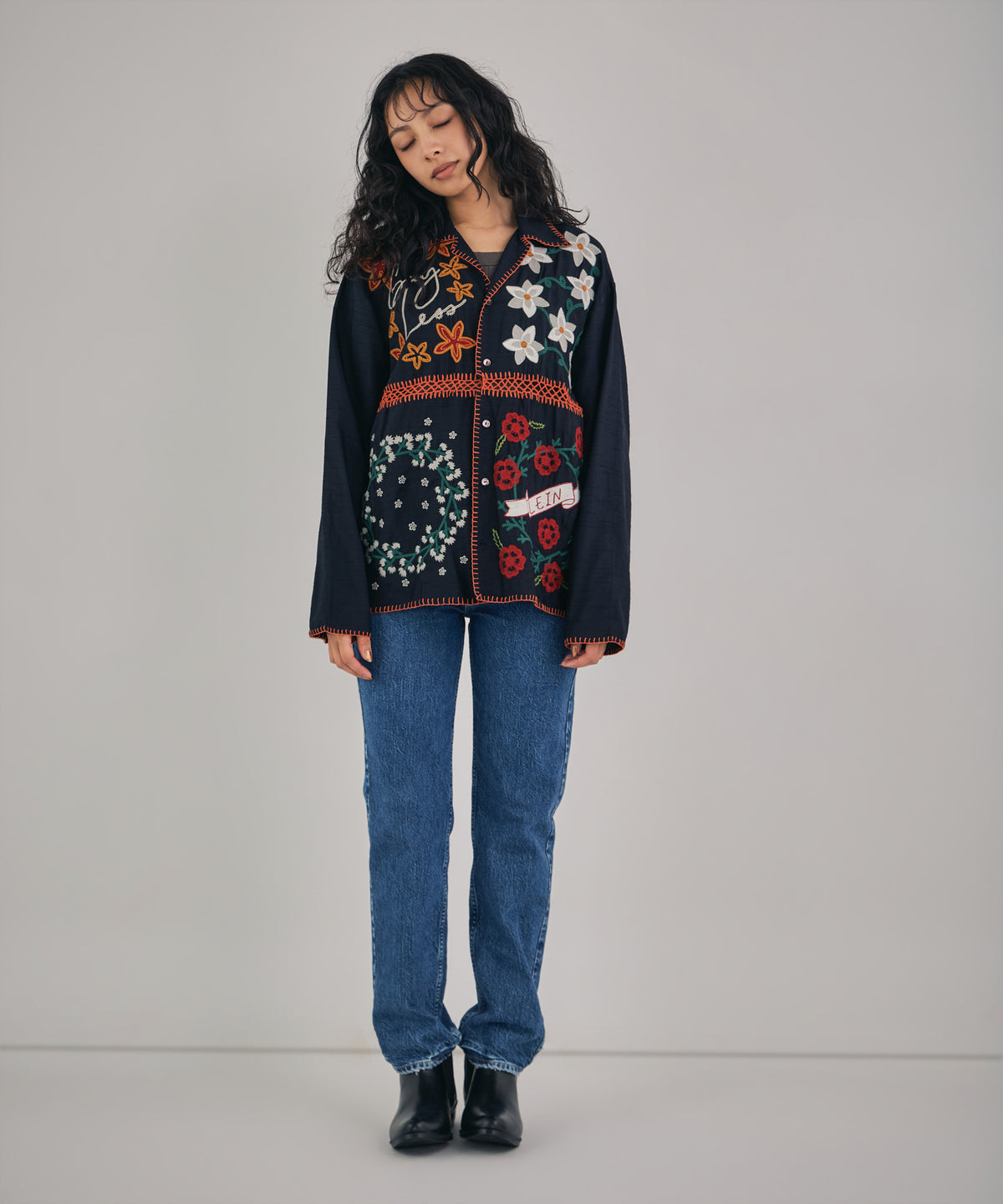 【MEN , WOMEN】パッチワーククロシェジョイントスラブレーヨンシャツ
