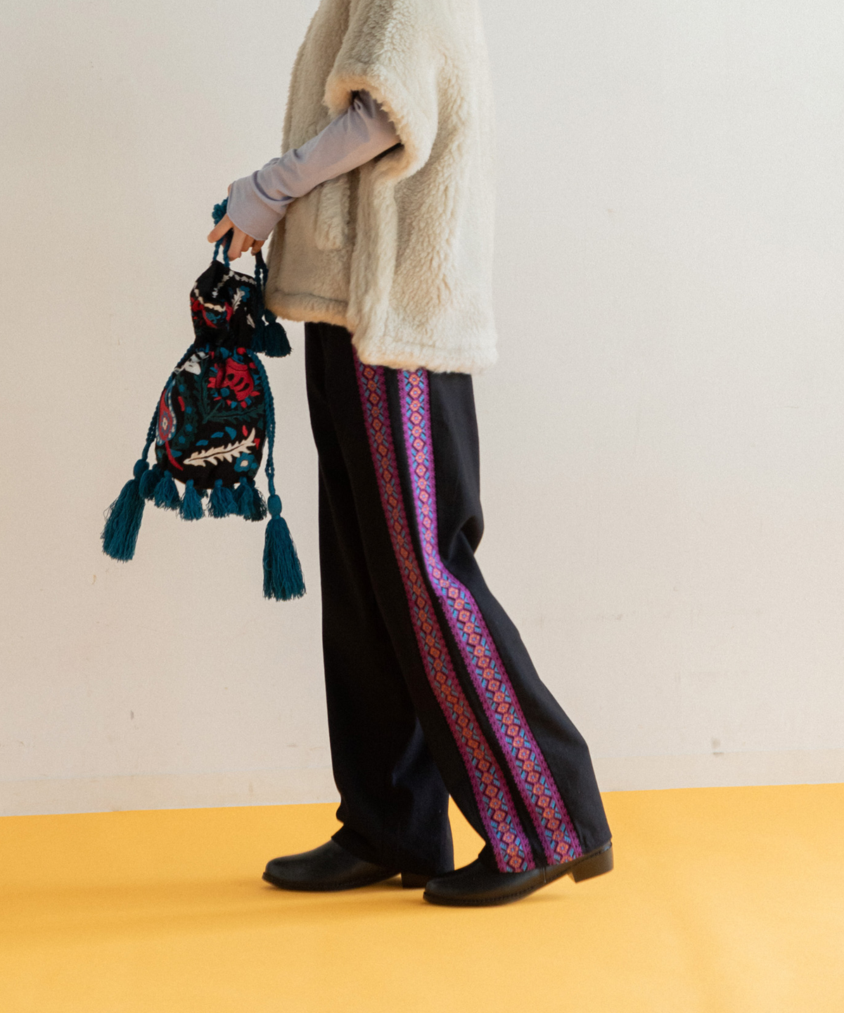 【WOMEN】LEIN 花柄刺繍巾着バッグ