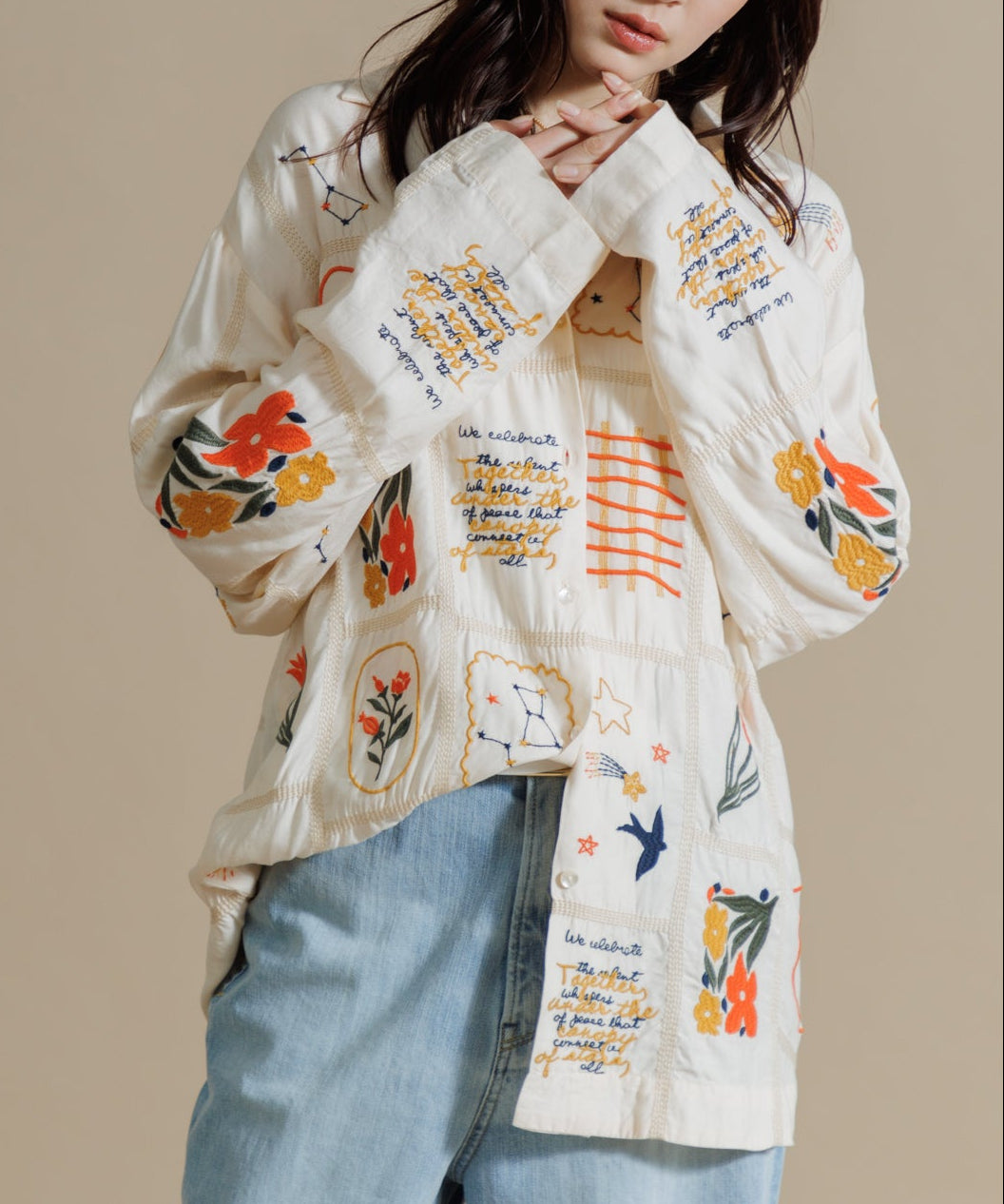 【MEN , WOMEN】LEIN / パッチワーク刺繍シャツ