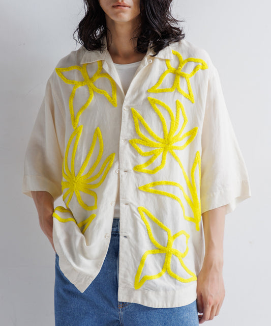 【MEN,WOMEN】LEIN ギザコットンリネンタオル刺繍シャツの写真