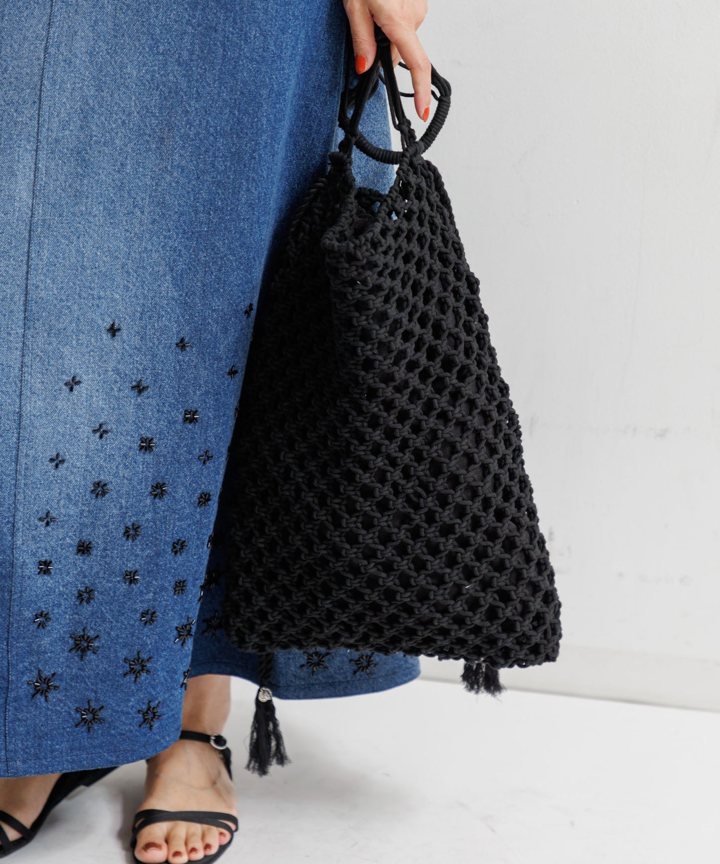 【MEN,WOMEN】LEIN マクラメ巾着ショルダーバッグ