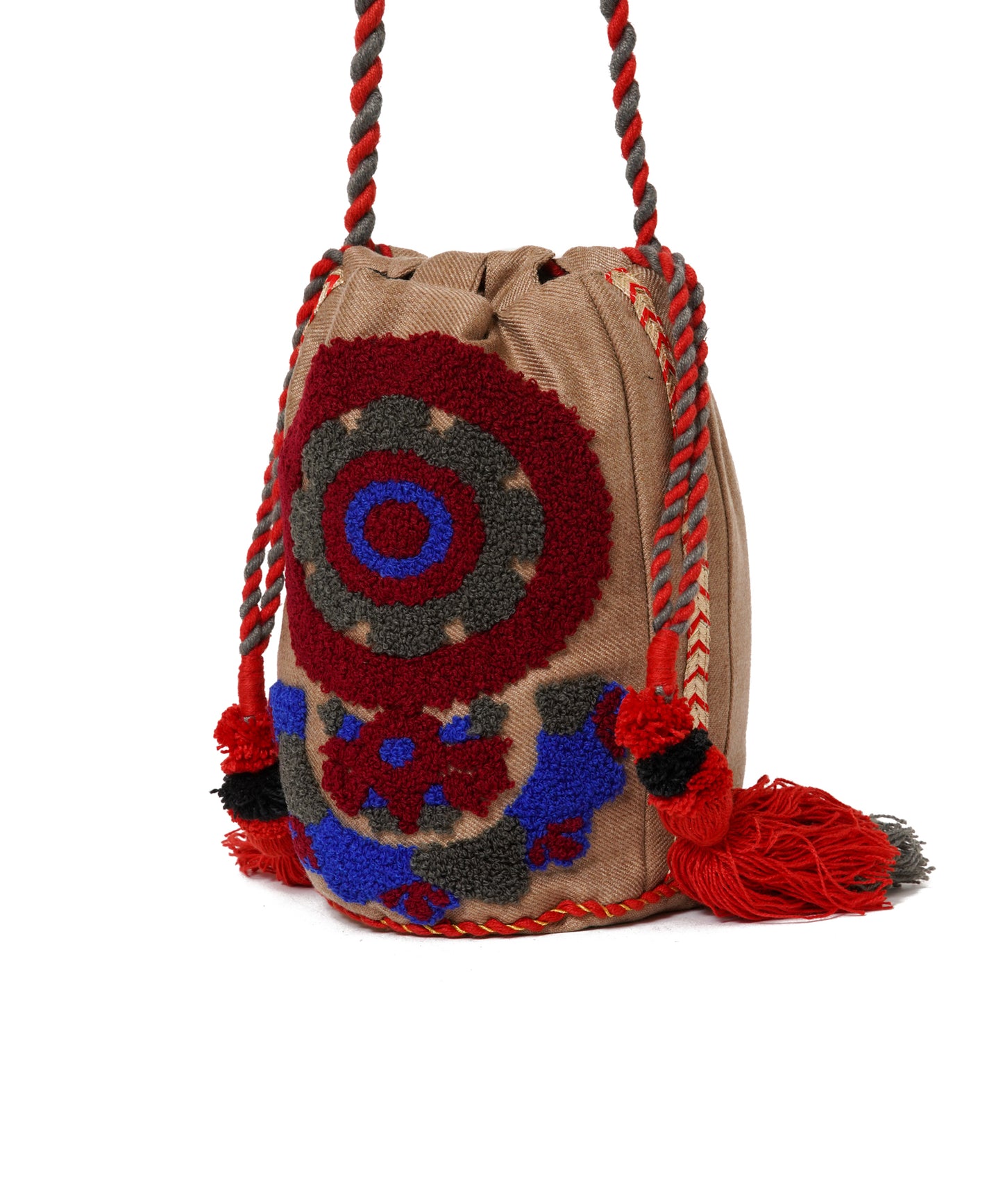 【WOMEN】LEIN / 幾何学柄刺繍巾着バッグ