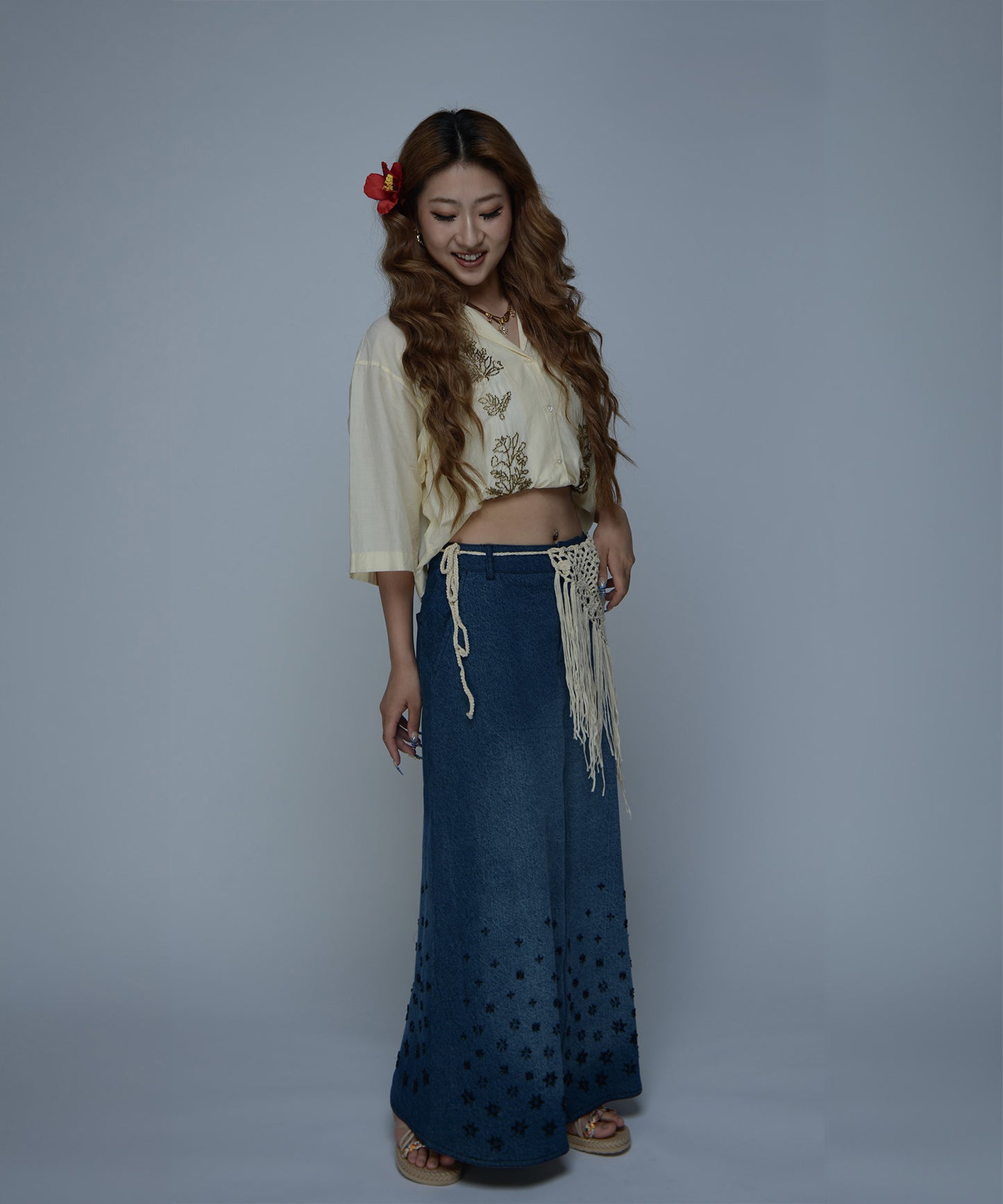 【WOMEN】LEIN カディビーズ刺繍スカート