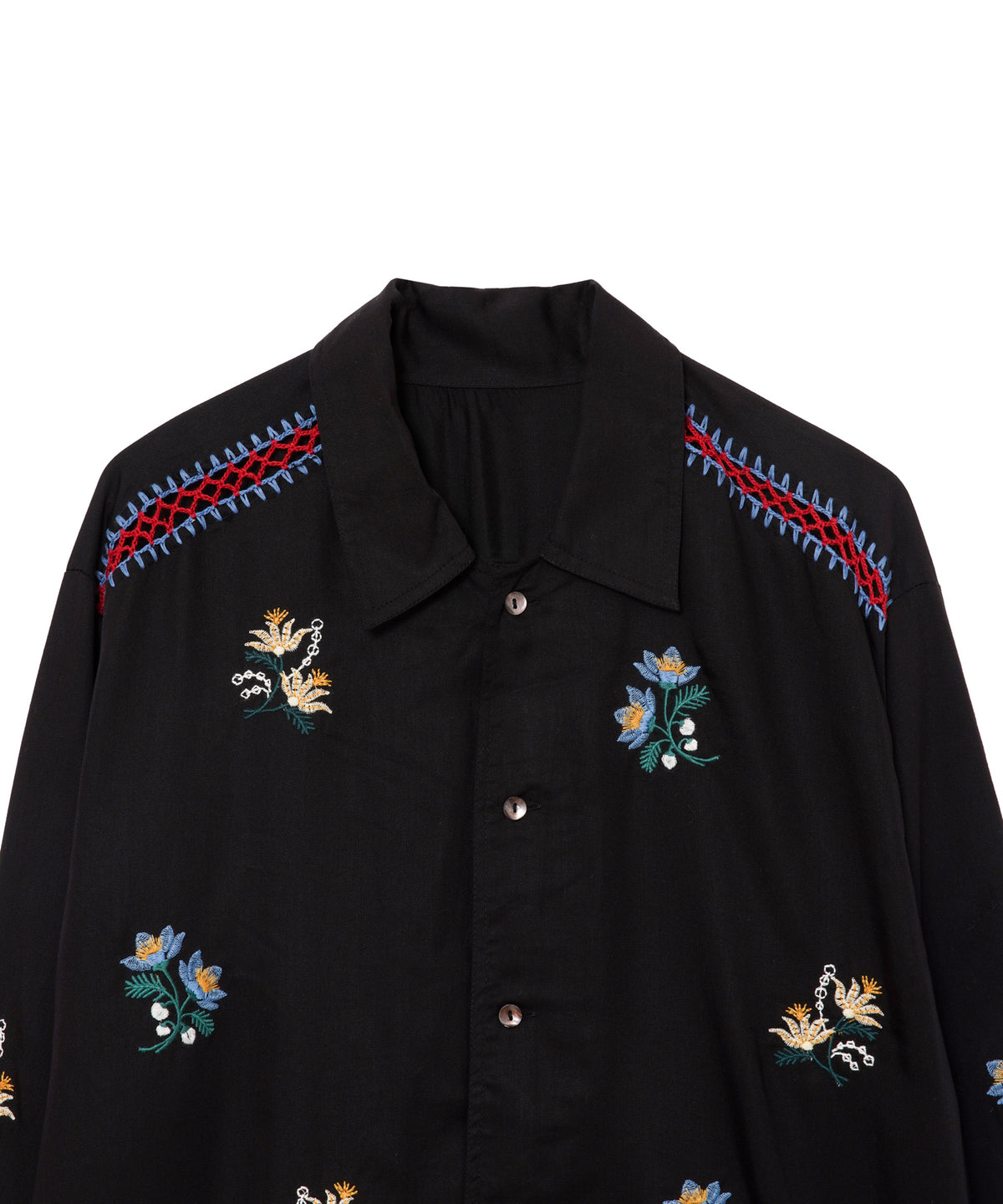 【MEN , WOMEN】LEIN フラワー刺繍カギ針クロシェジョイントシャツ
