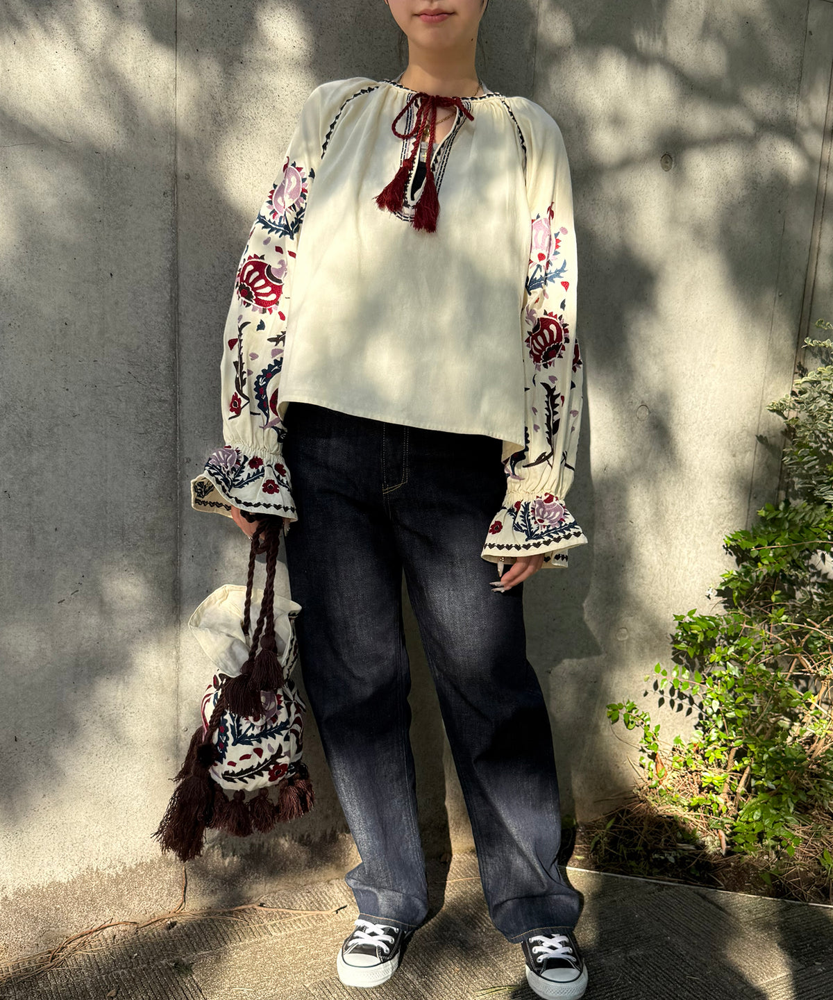 【WOMEN】LEIN 花柄刺繍巾着バッグ
