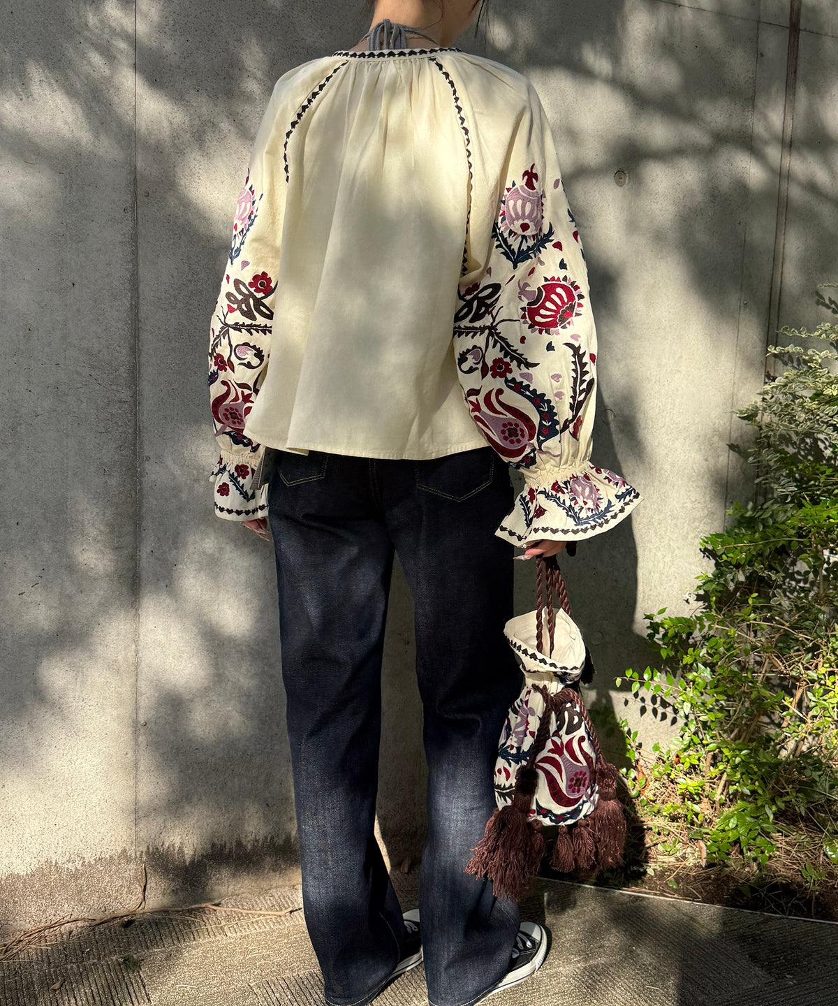 【WOMEN】LEIN 花柄刺繍巾着バッグ