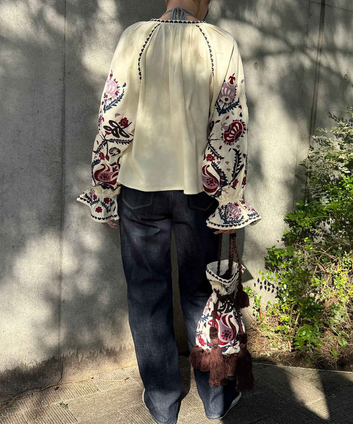 【WOMEN】LEIN 花柄刺繍巾着バッグ