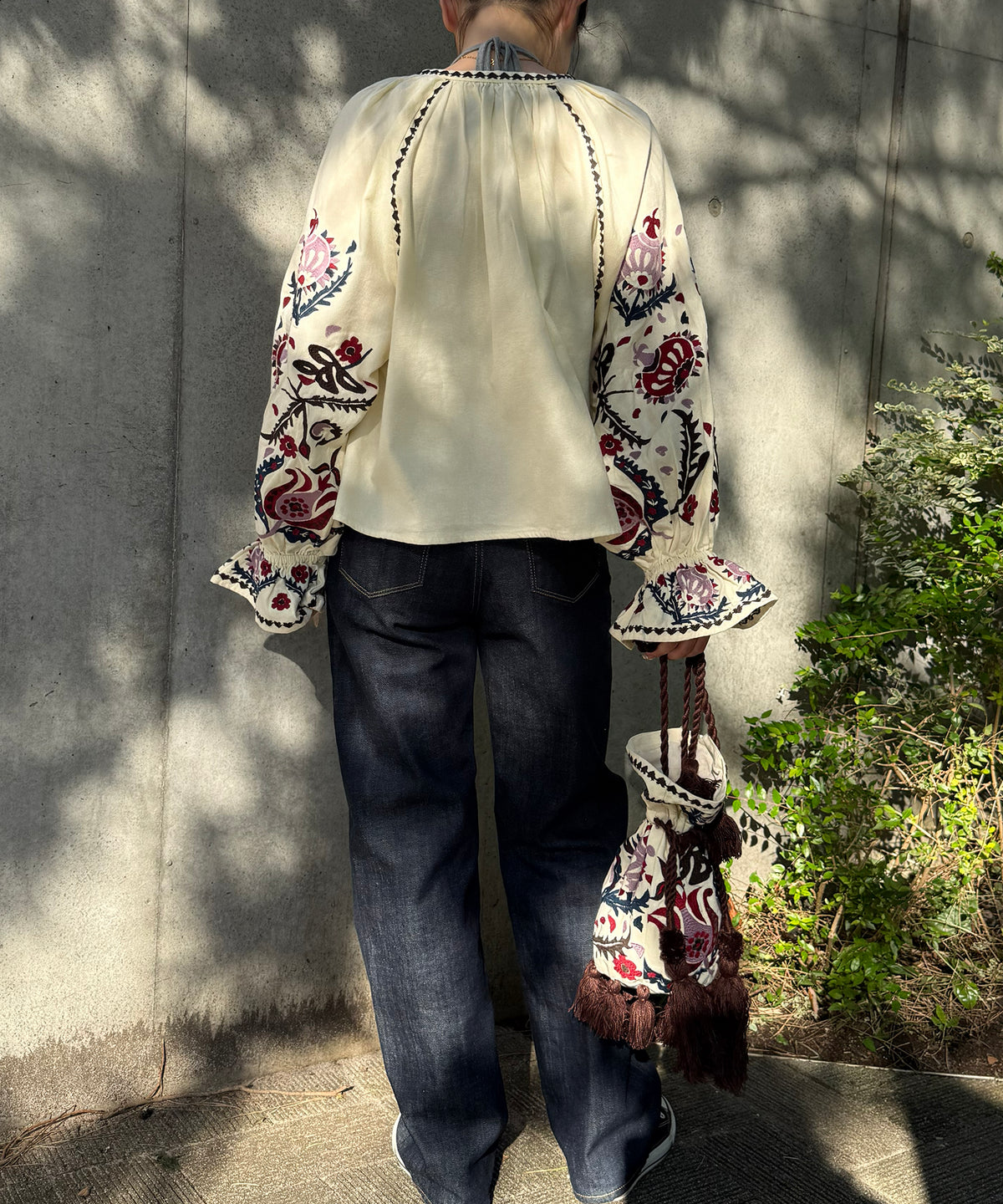【WOMEN】LEIN 花柄刺繍巾着バッグ
