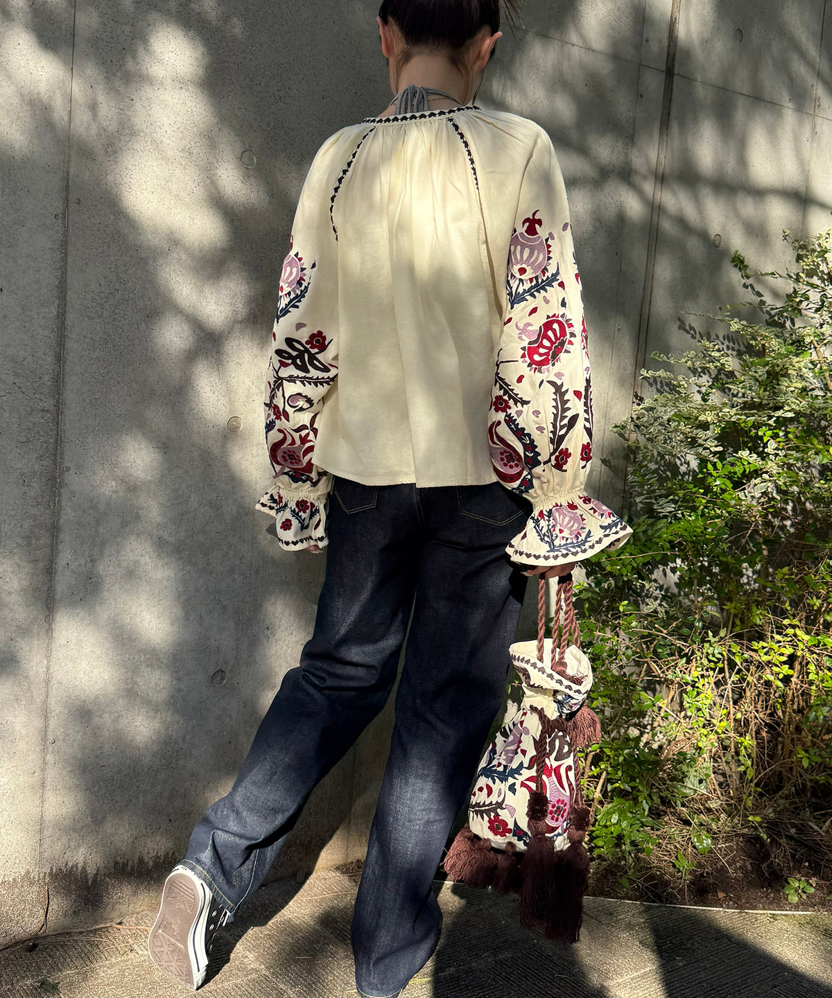 【WOMEN】LEIN 花柄刺繍巾着バッグ