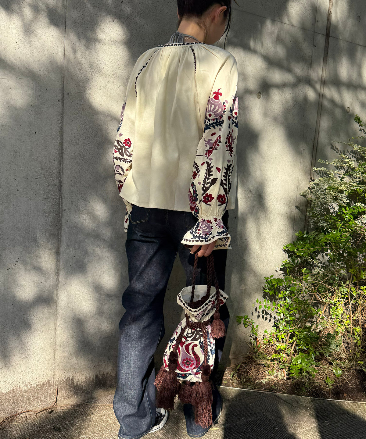 【WOMEN】LEIN 花柄刺繍巾着バッグ